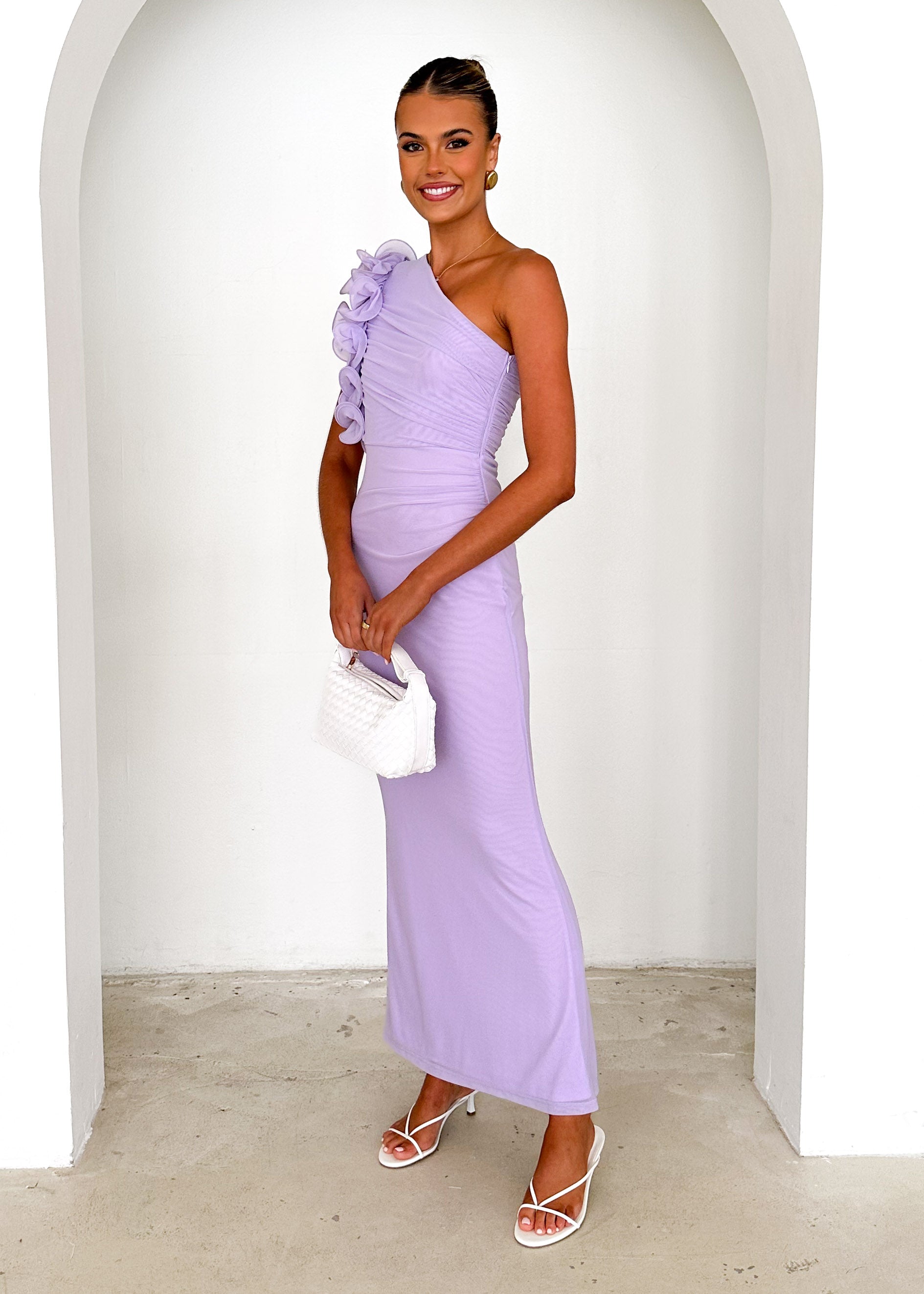 Oakes One Shoulder Mesh Maxi Dress - Lilac