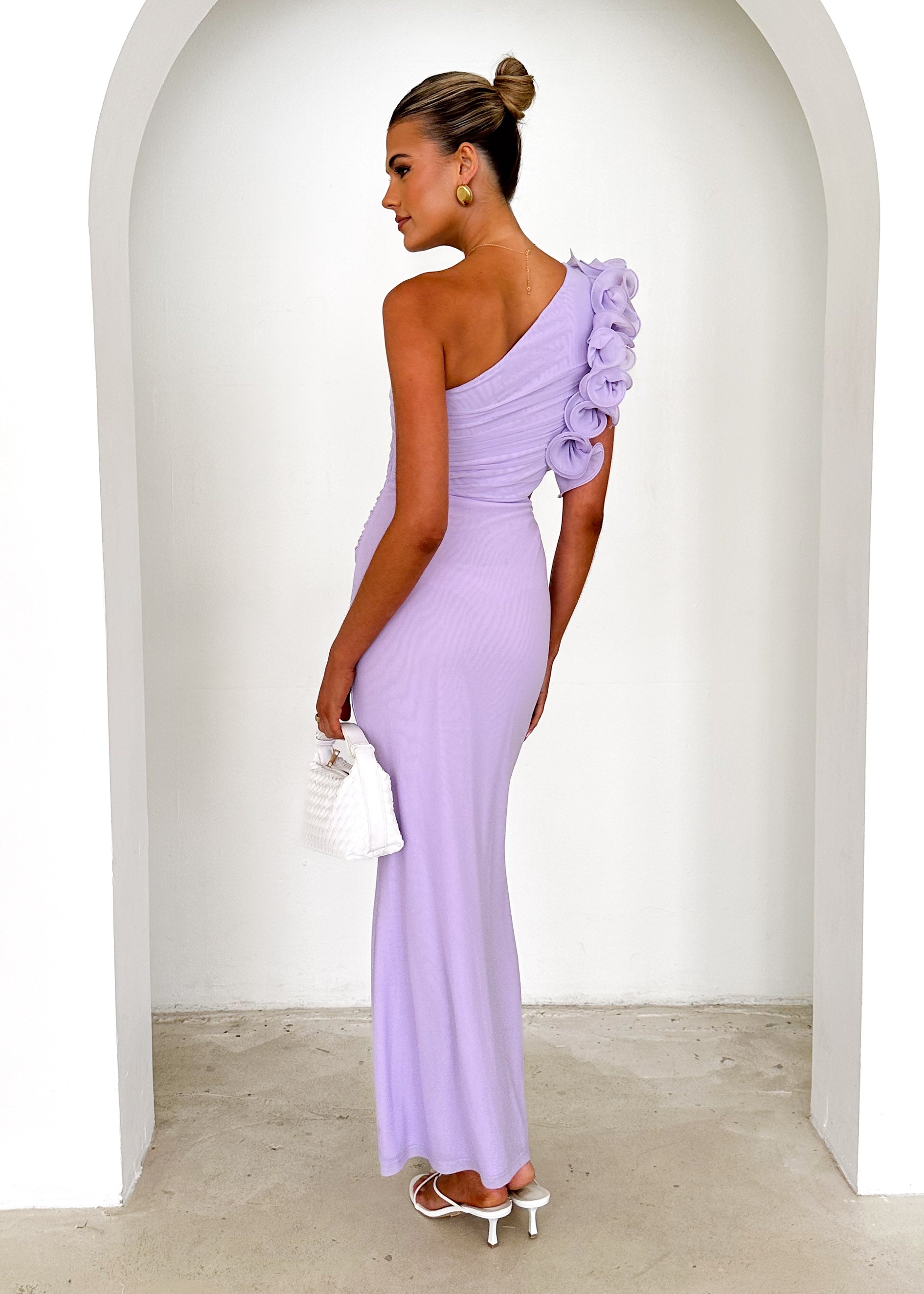 Oakes One Shoulder Mesh Maxi Dress - Lilac