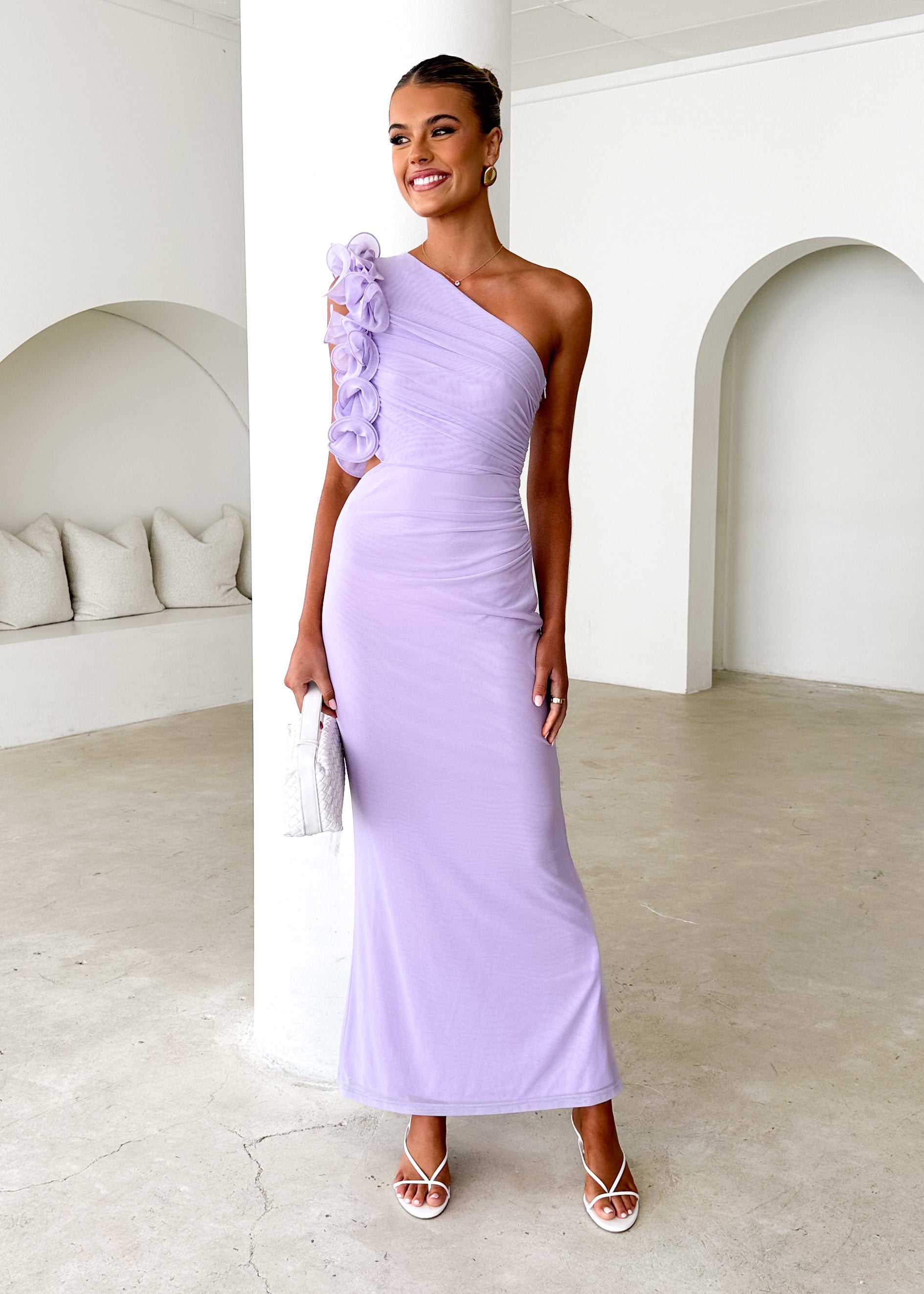 Oakes One Shoulder Mesh Maxi Dress - Lilac