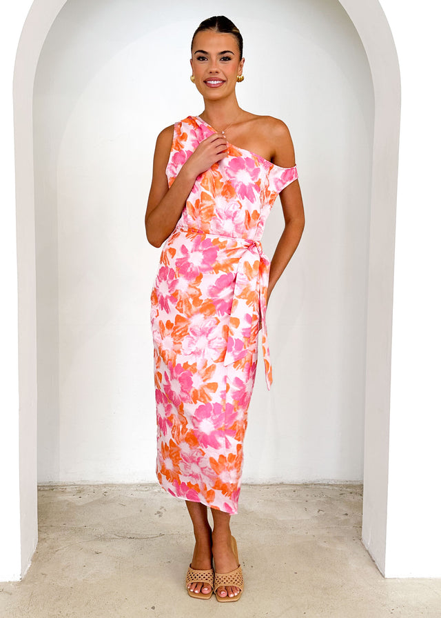 Sansara One Shoulder Midi Dress - Sunset Floral