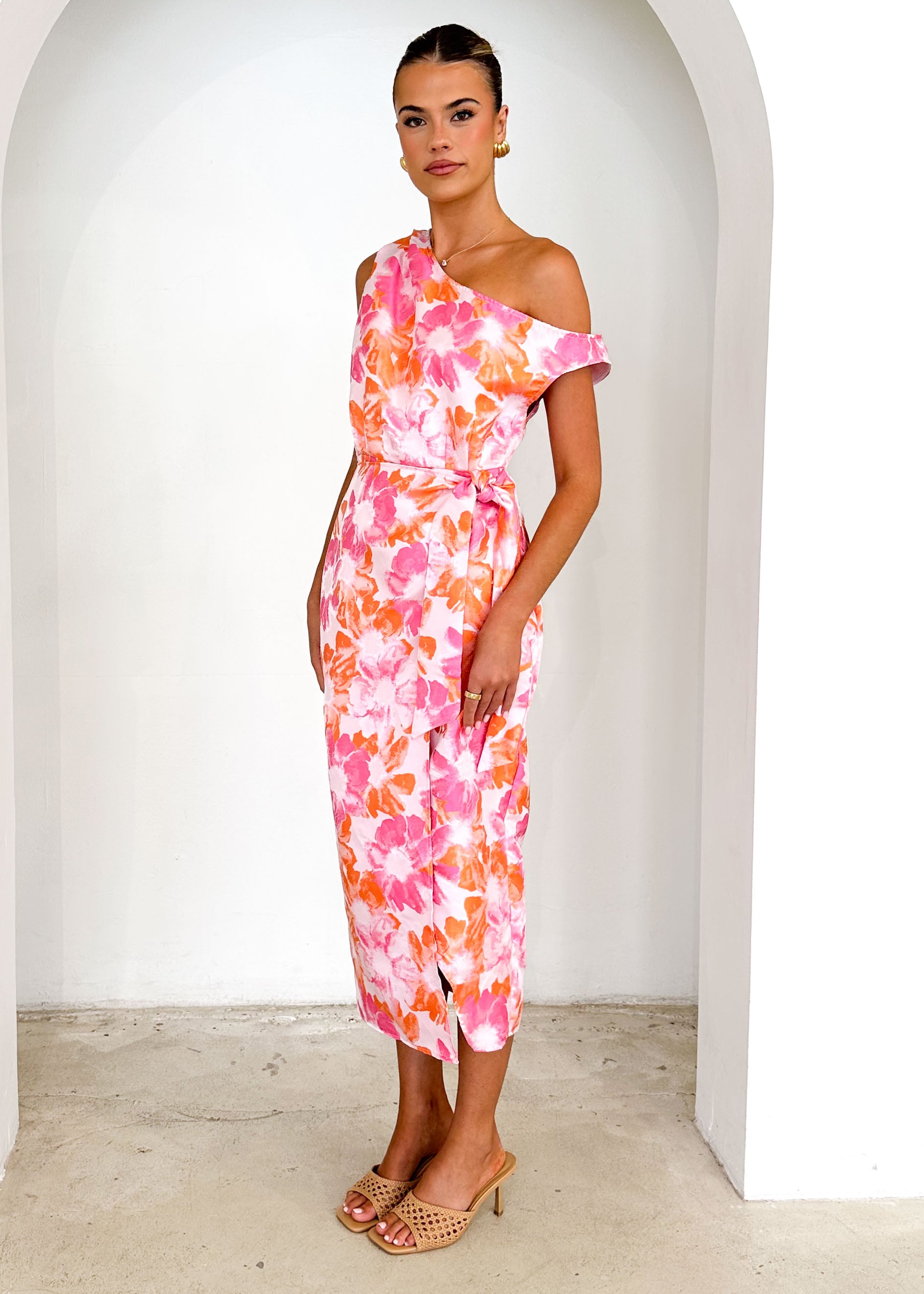 Sansara One Shoulder Midi Dress - Sunset Floral