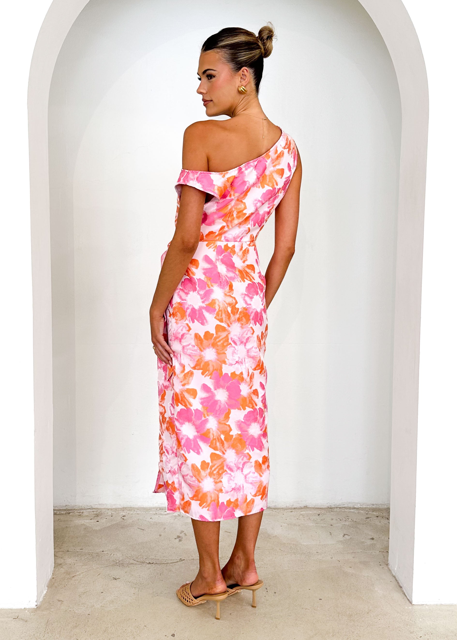 Sansara One Shoulder Midi Dress - Sunset Floral