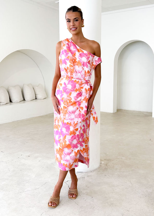 Sansara One Shoulder Midi Dress - Sunset Floral