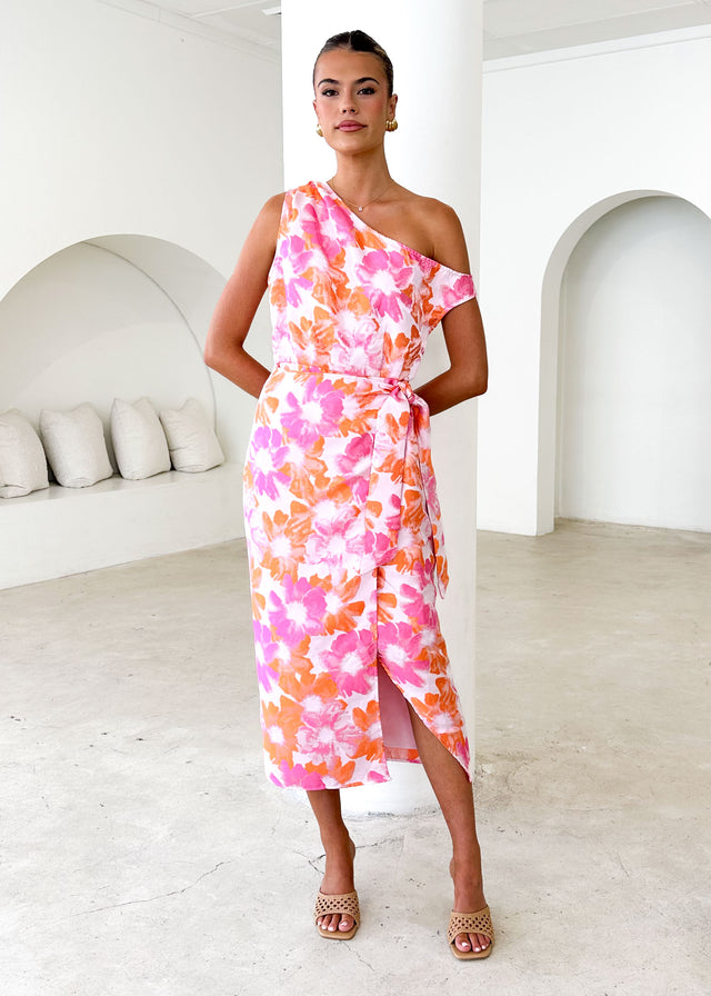 Sansara One Shoulder Midi Dress - Sunset Floral