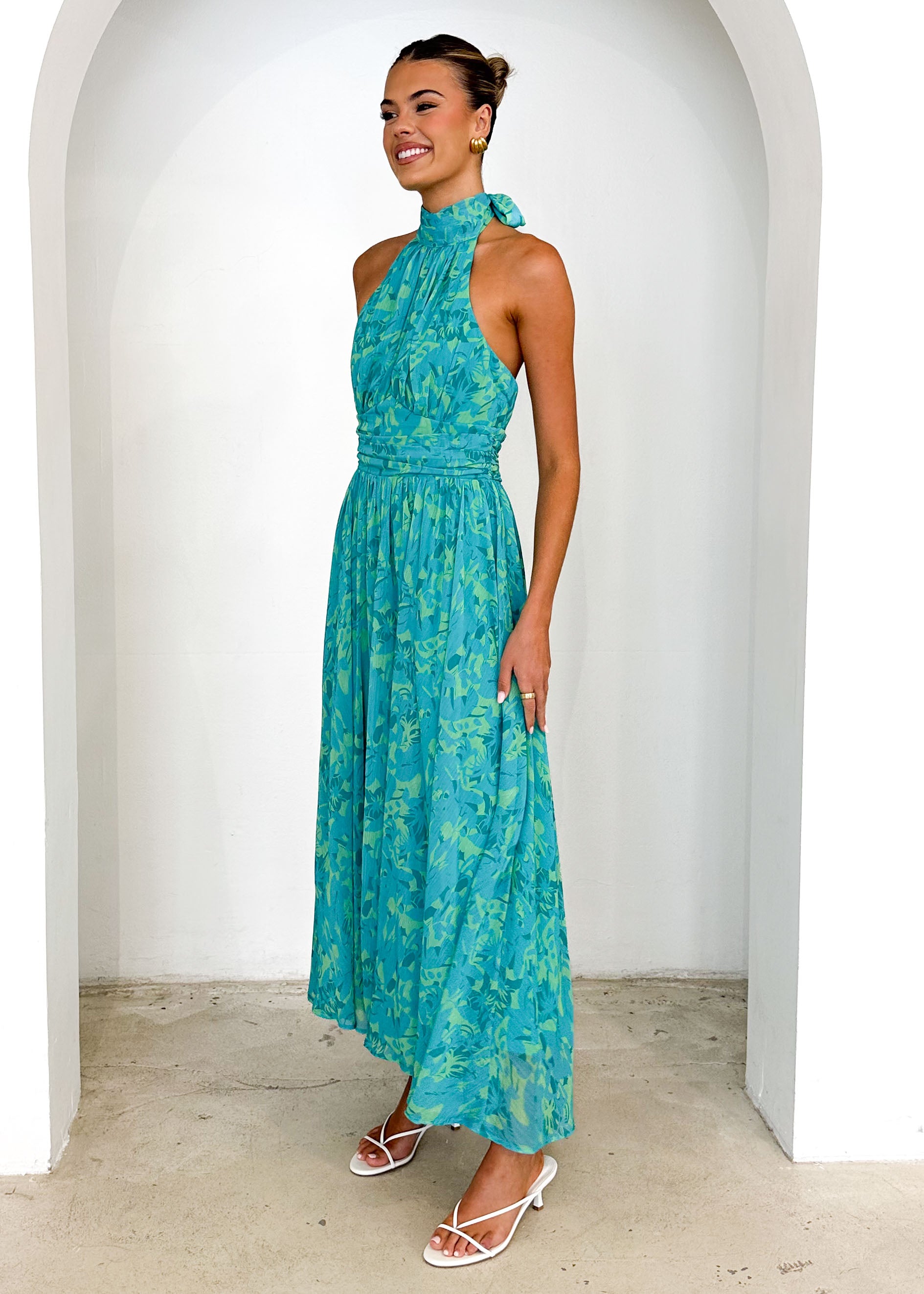 Opium Halter Maxi Dress - Green Abstract