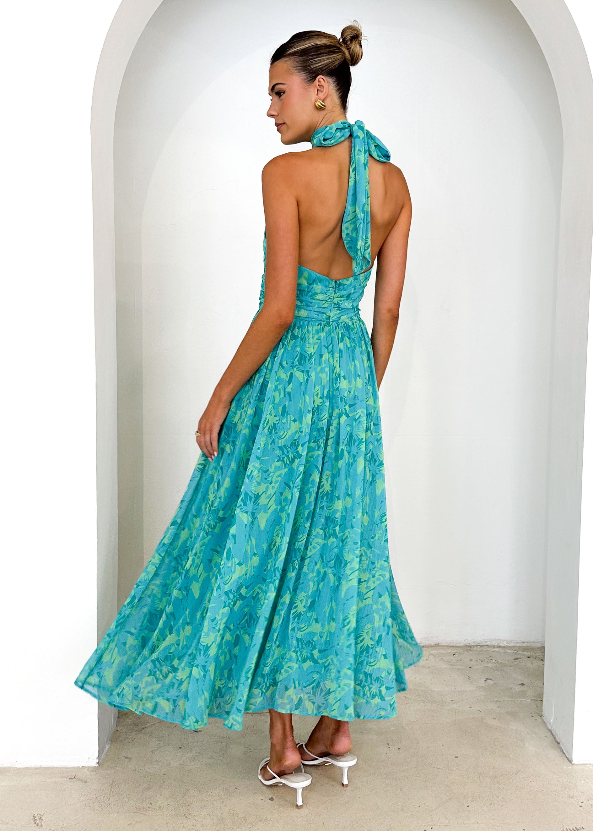 Opium Halter Maxi Dress - Green Abstract