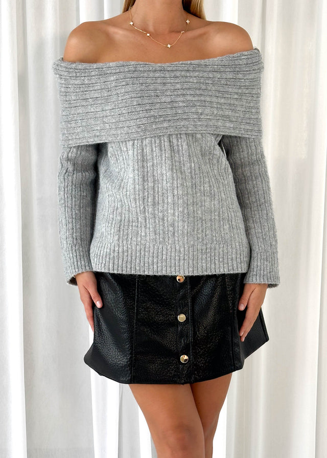 Natlie Off Shoulder Sweater - Grey