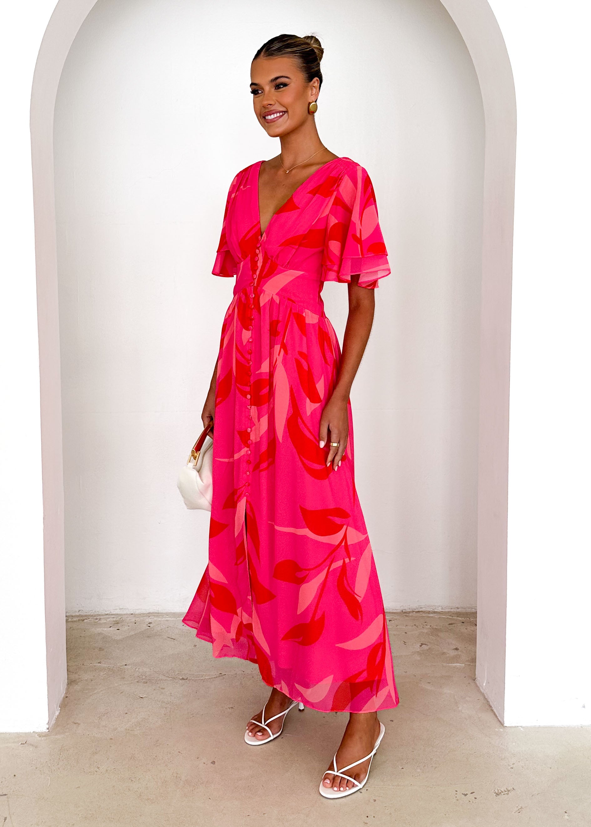 Harpa Midi Dress - Magenta Leaf