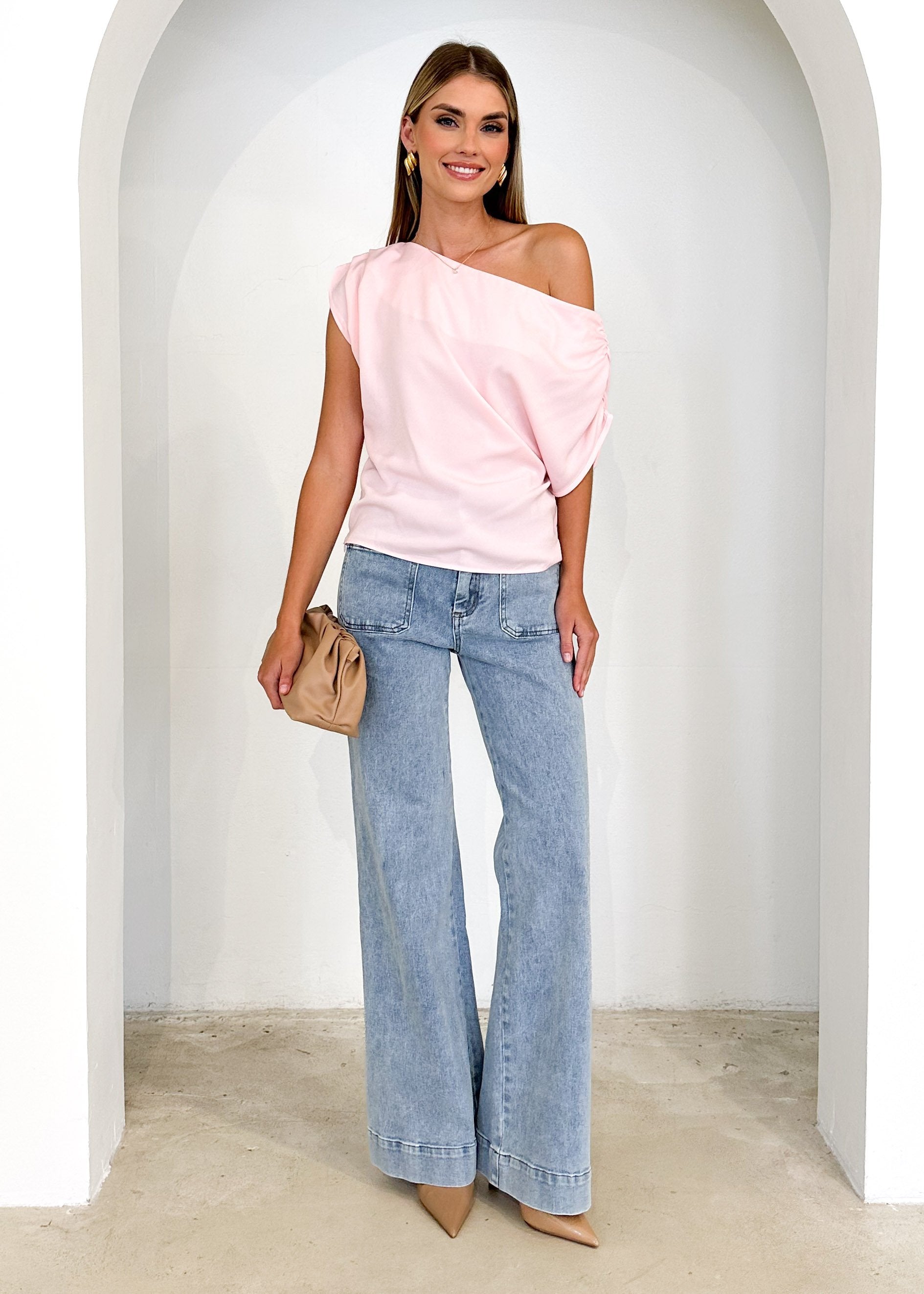 PRE-ORDER: Hailee Off Shoulder Top - Blush