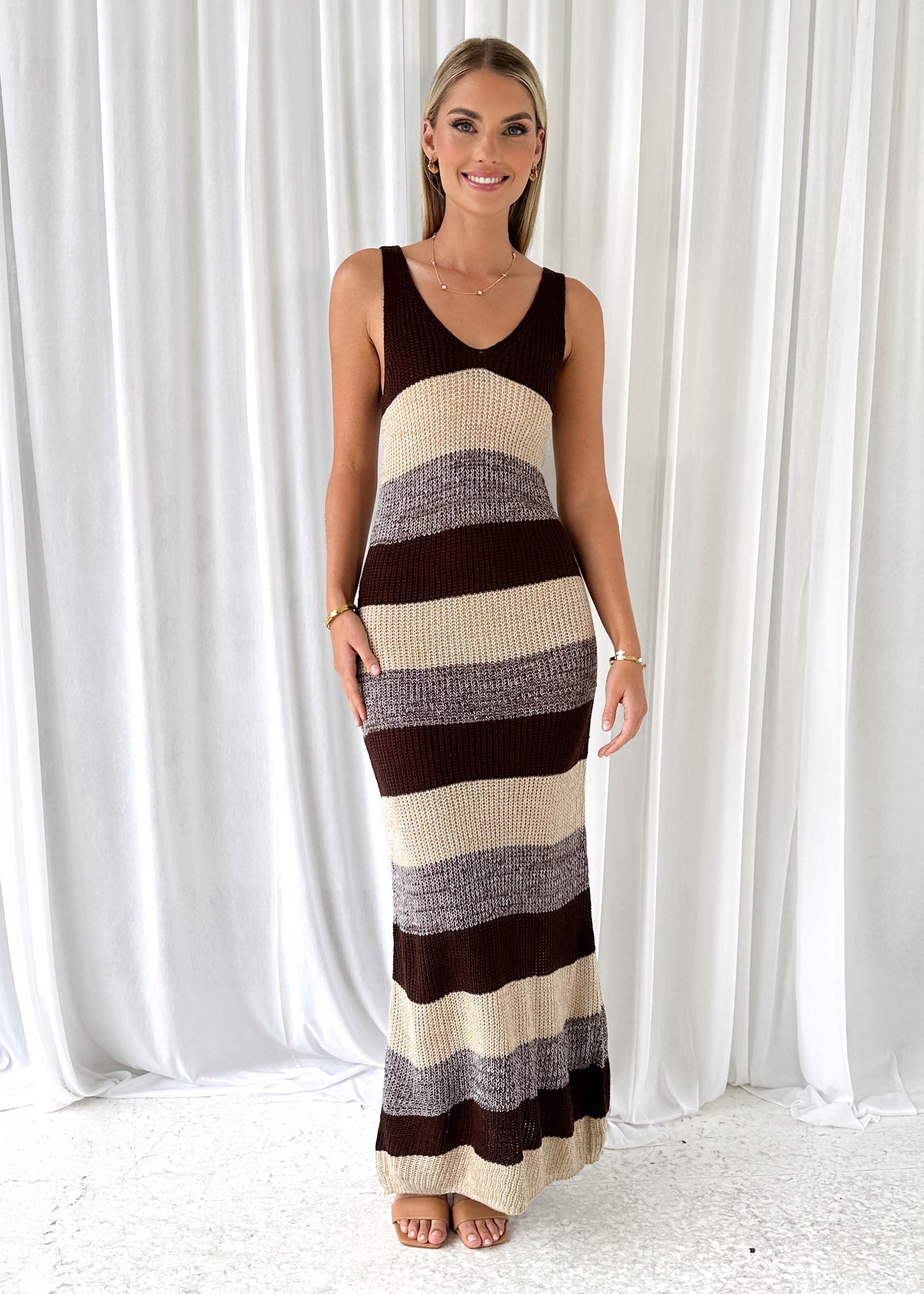 Lasson Knit Maxi Dress - Choc Stripe