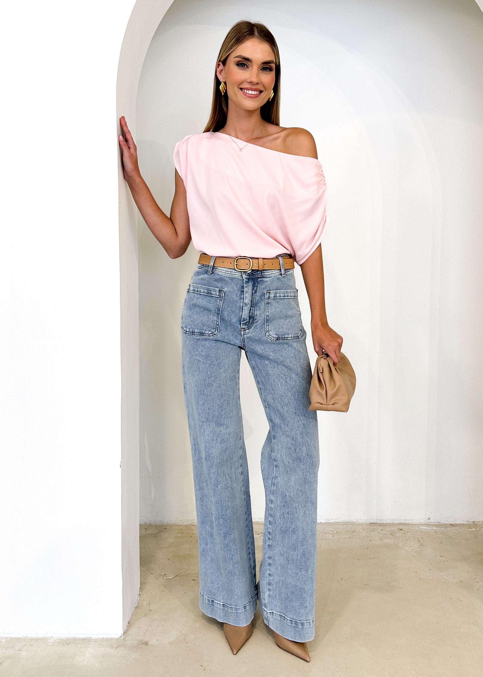 PRE-ORDER: Hailee Off Shoulder Top - Blush