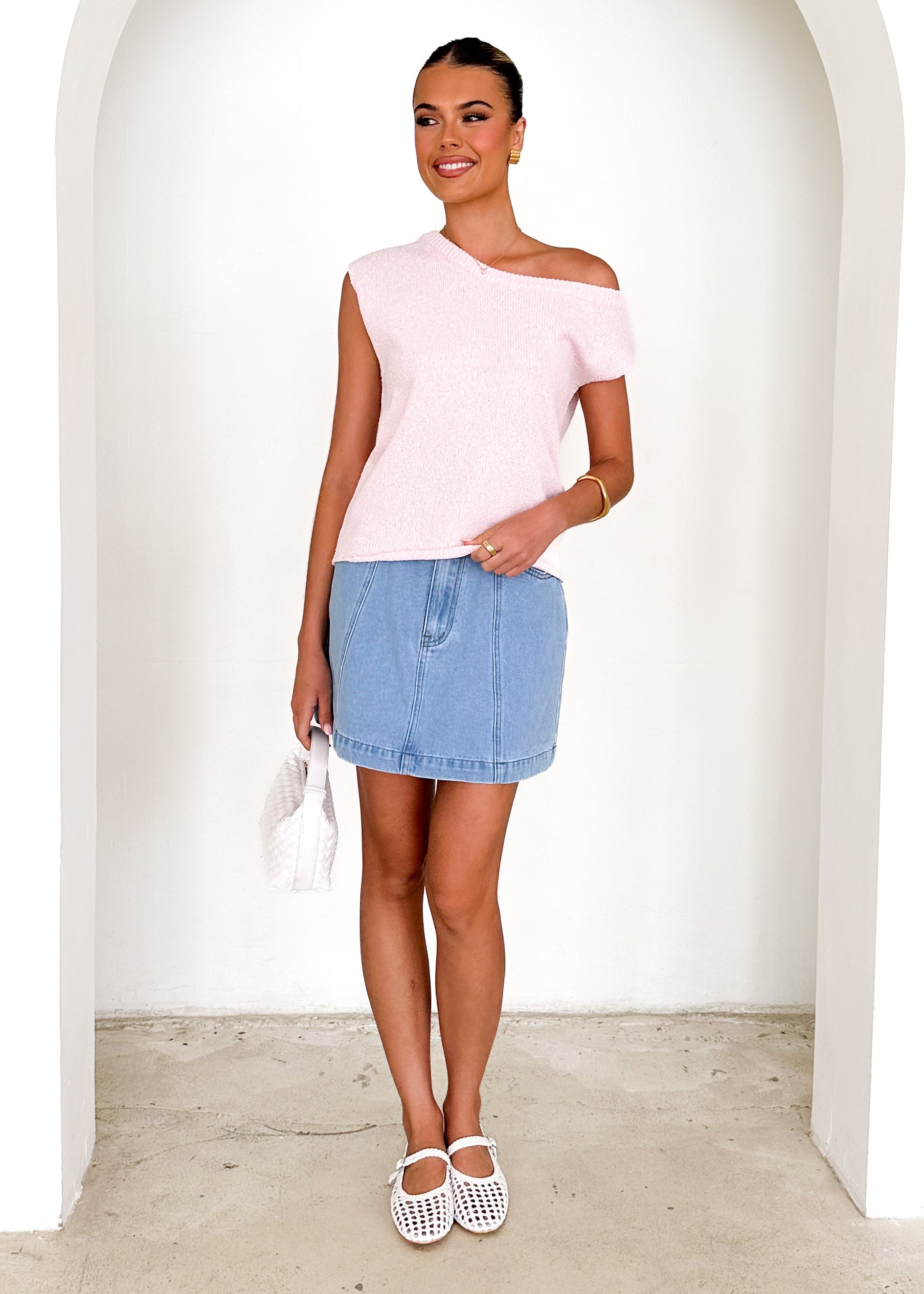 Taissa One Shoulder Knit Top - Blush