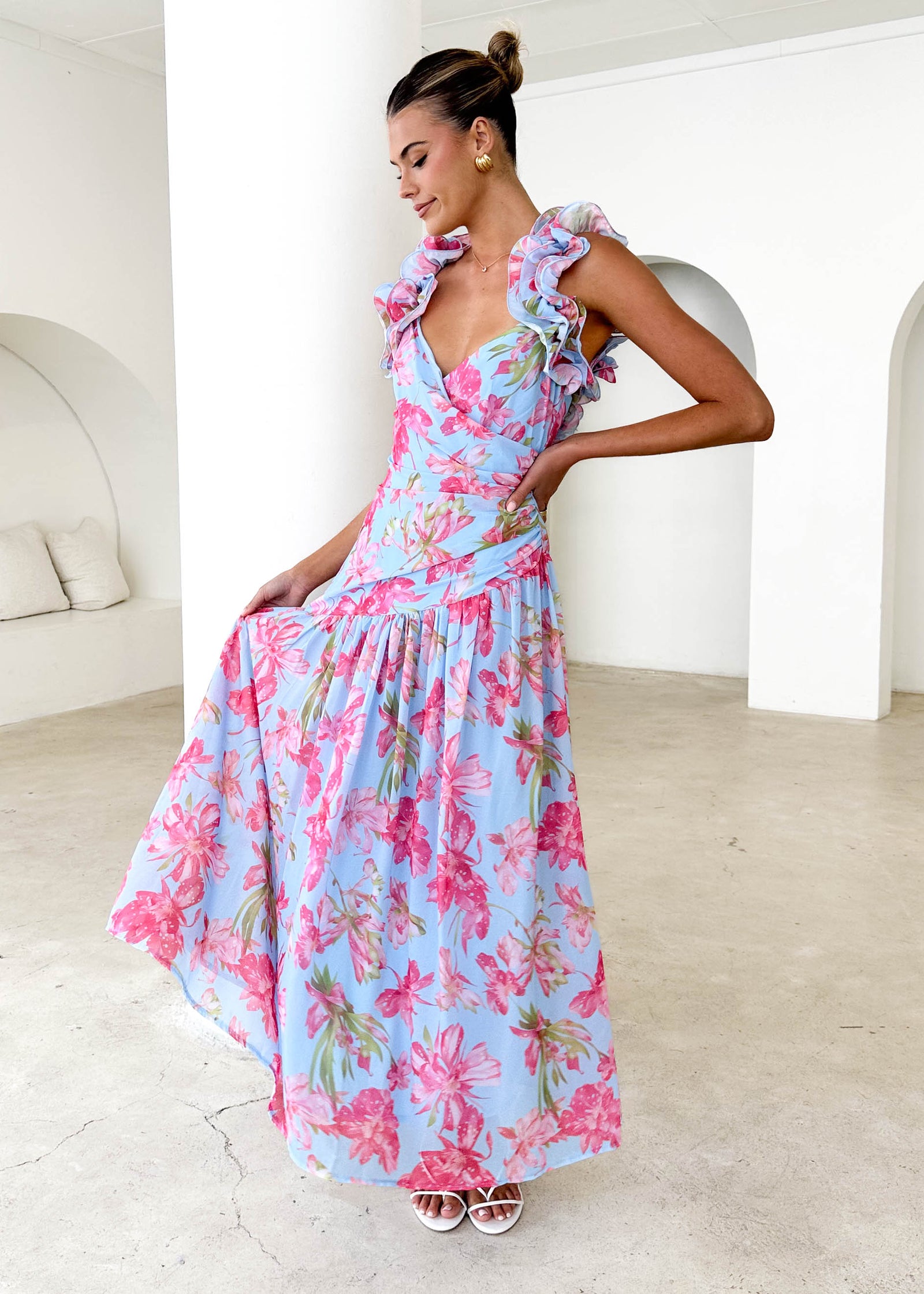 Lucine Maxi Dress - Pink Floral Gingham & Heels Lucine Maxi Dress - Pink Floral Gingham & Heels