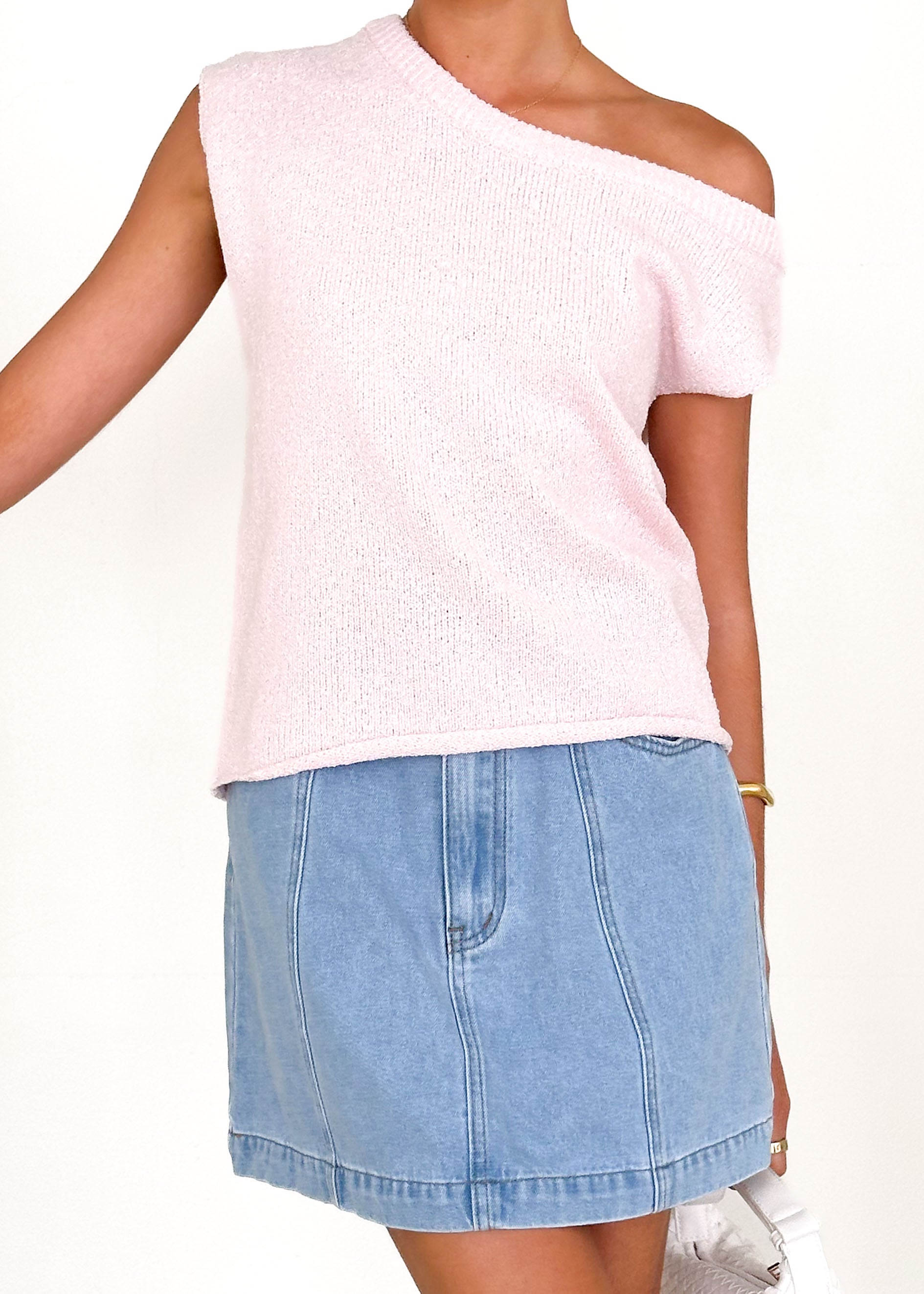 Taissa One Shoulder Knit Top - Blush