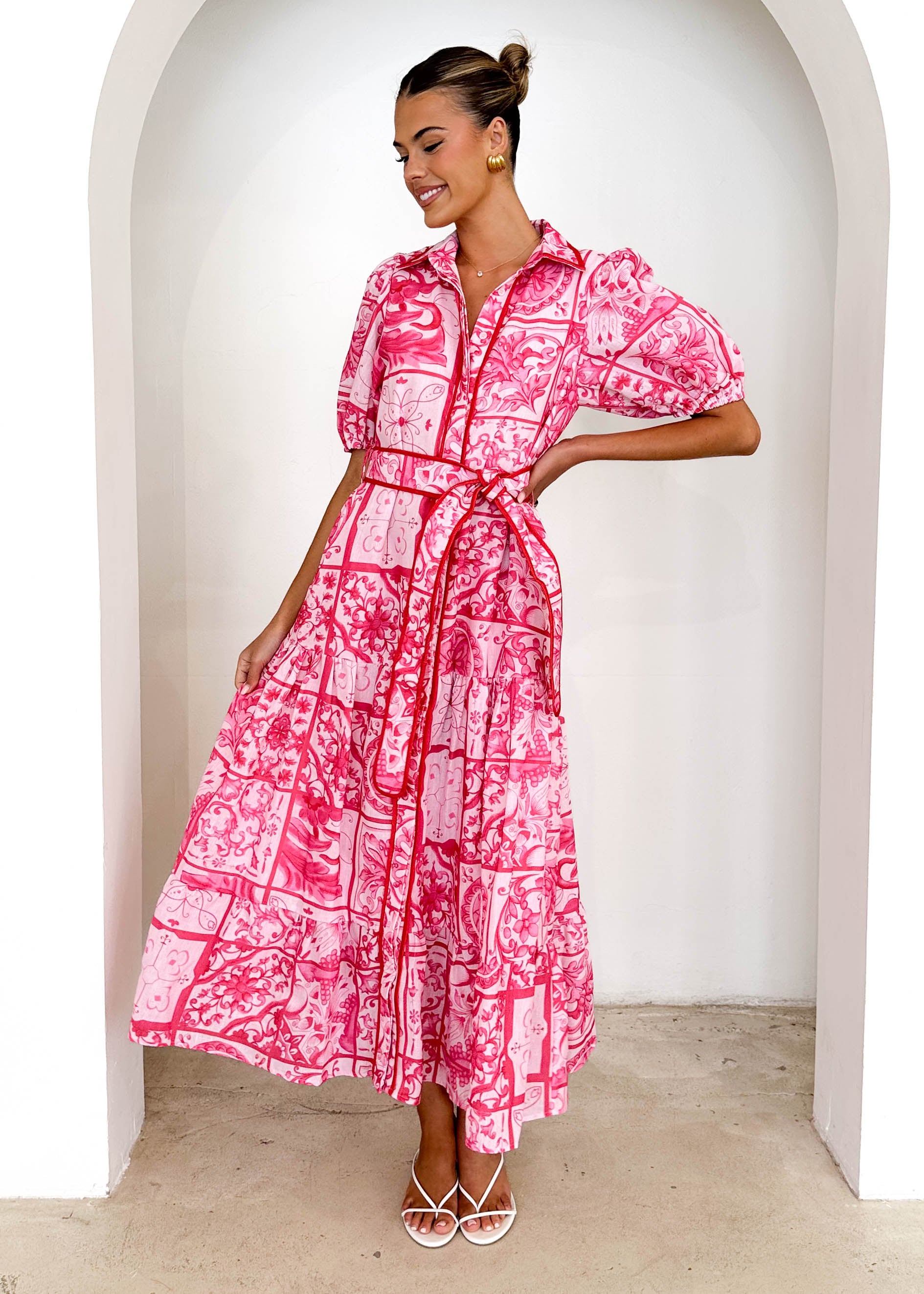 Deco Maxi Dress - Pink Tile