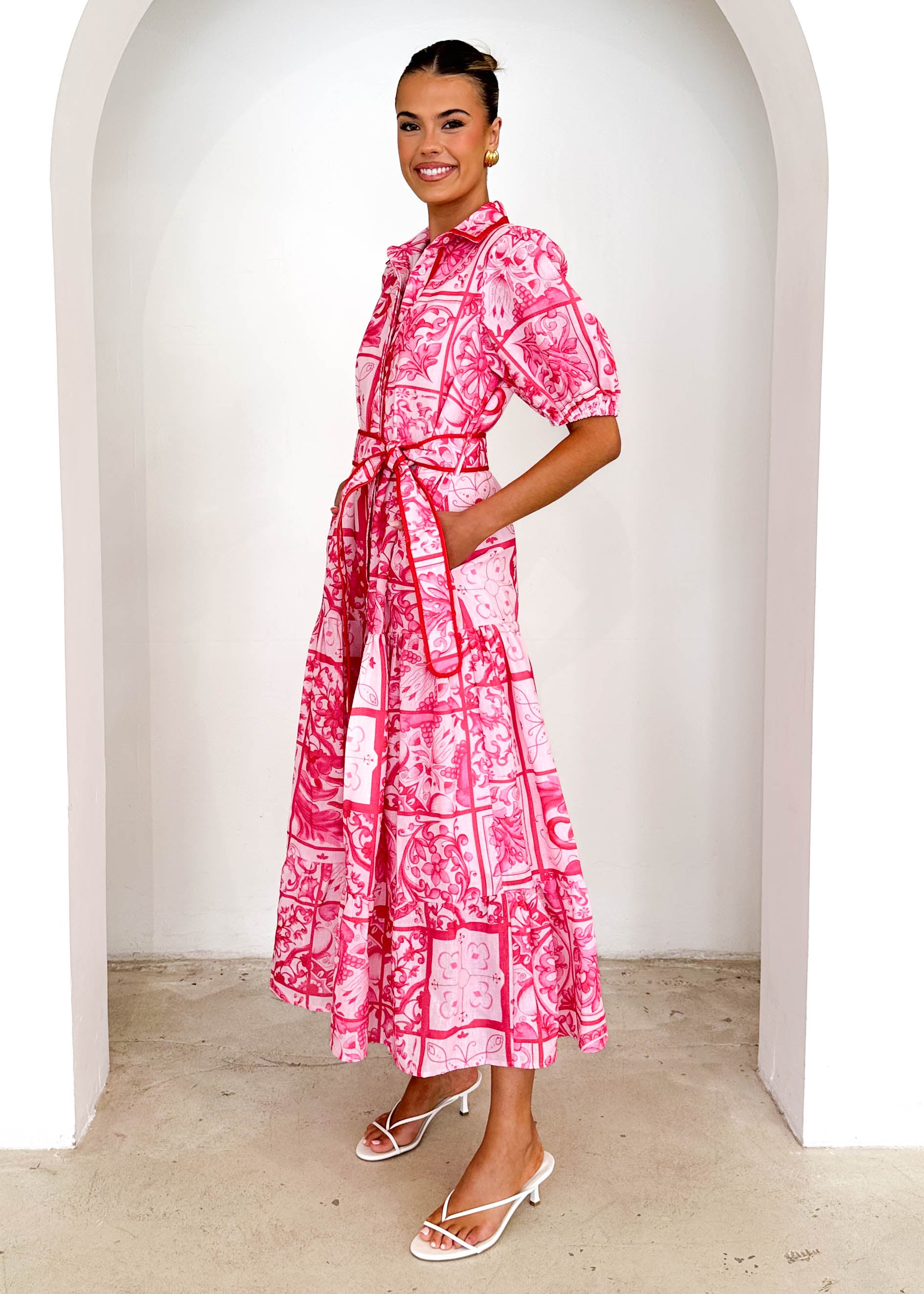 Deco Maxi Dress - Pink Tile