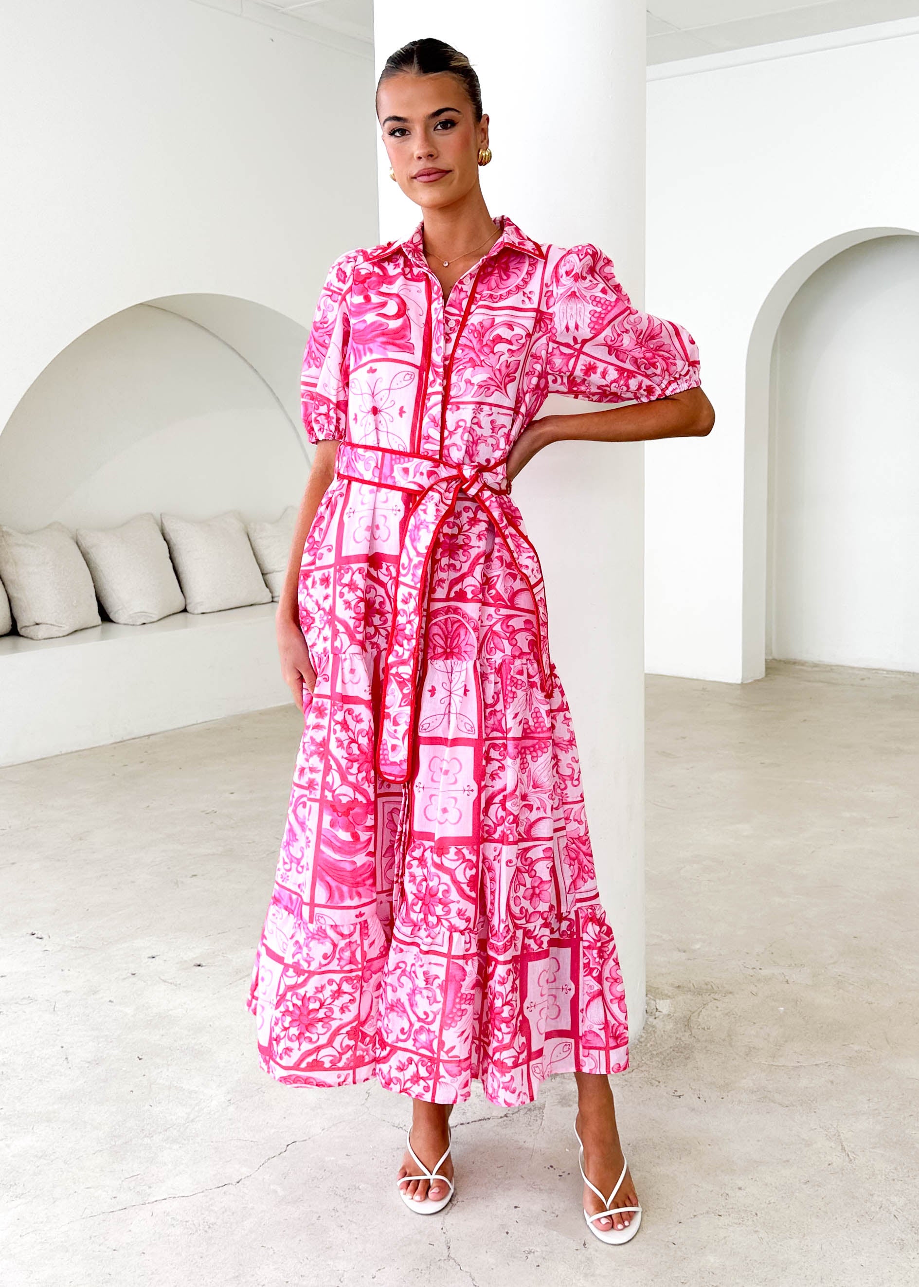 Deco Maxi Dress - Pink Tile