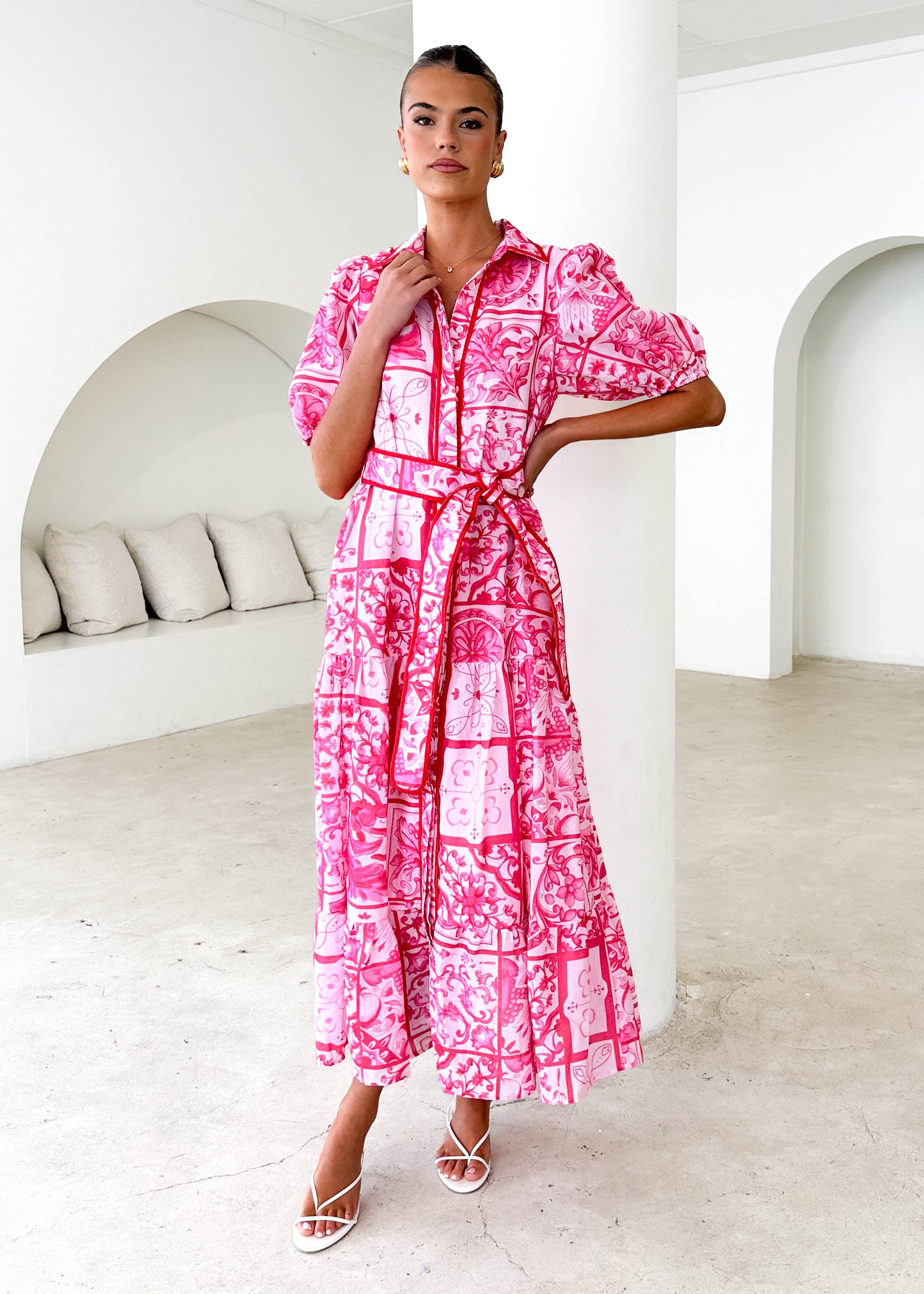 Deco Maxi Dress - Pink Tile