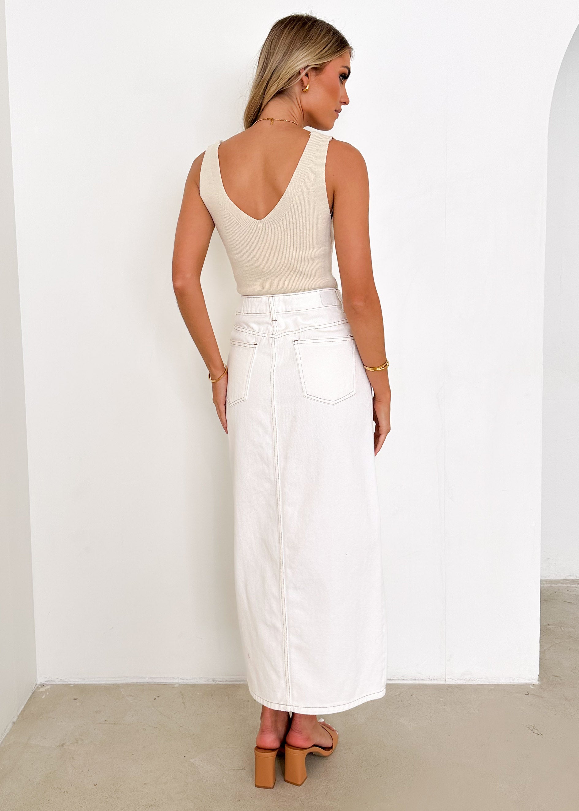 Knoxxy Denim Midi Skirt - Off White