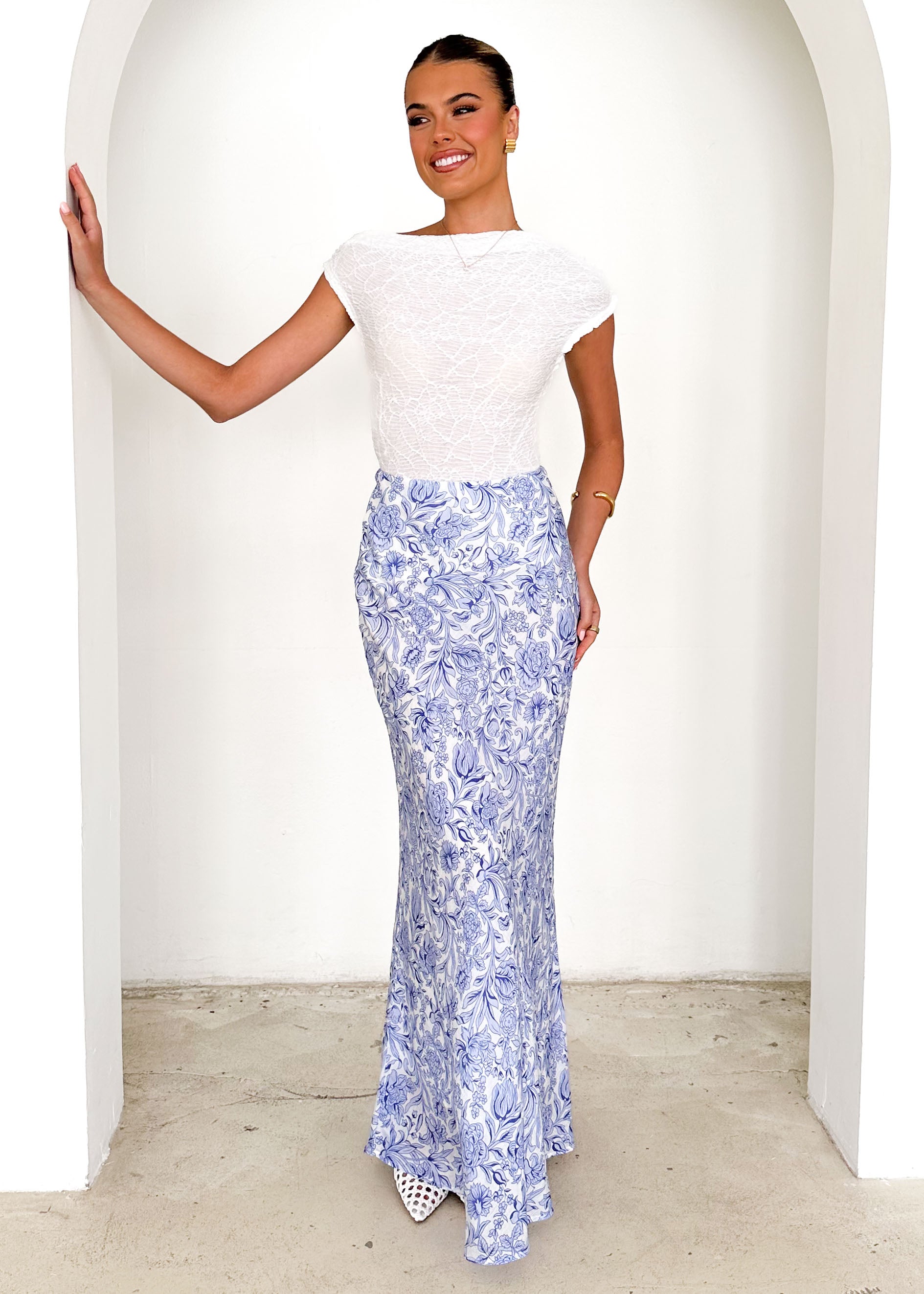 Tammy Maxi Skirt - Blue Floral