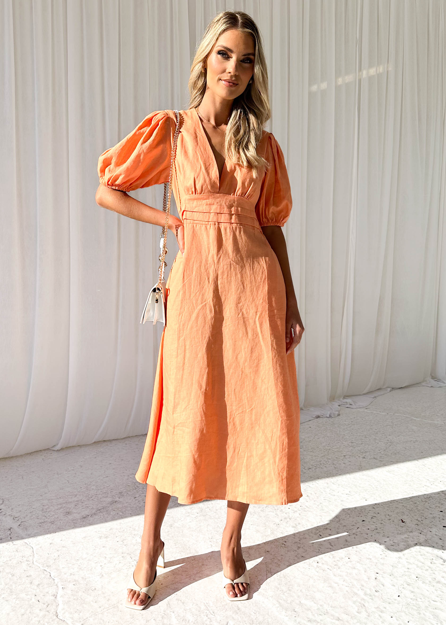 Bakari Linen Midi Dress - Orange