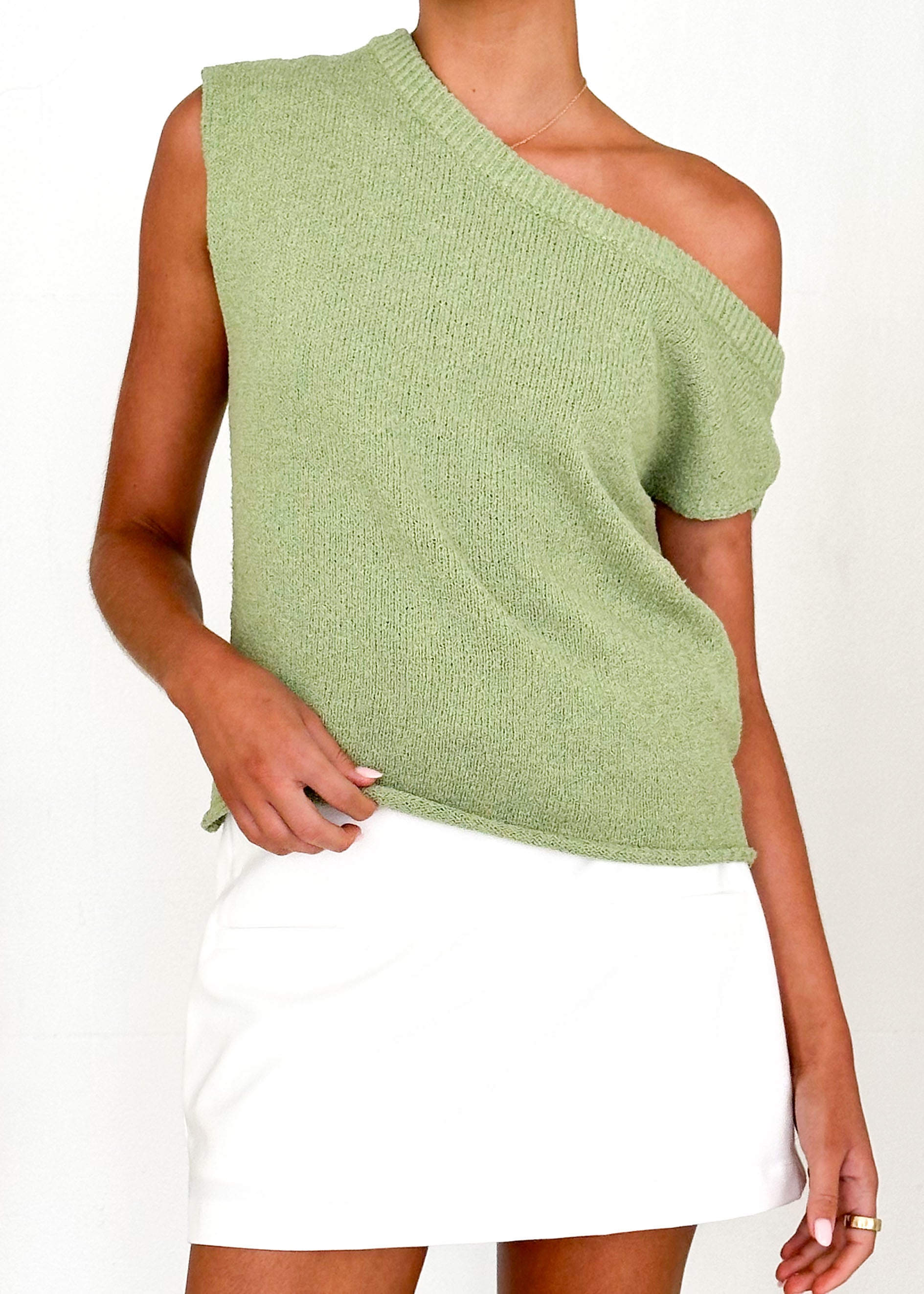 Taissa One Shoulder Knit Top - Khaki