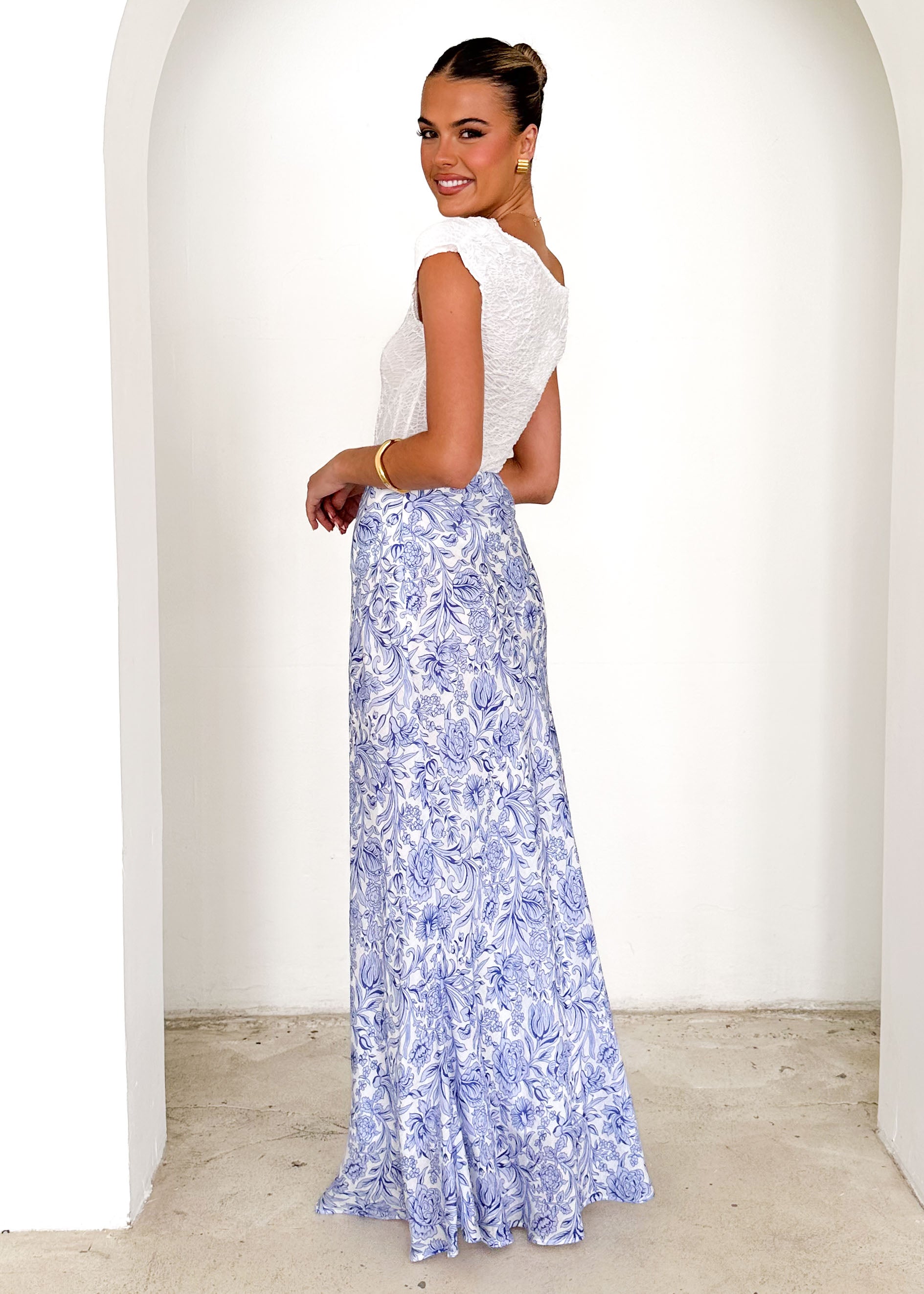 Tammy Maxi Skirt - Blue Floral