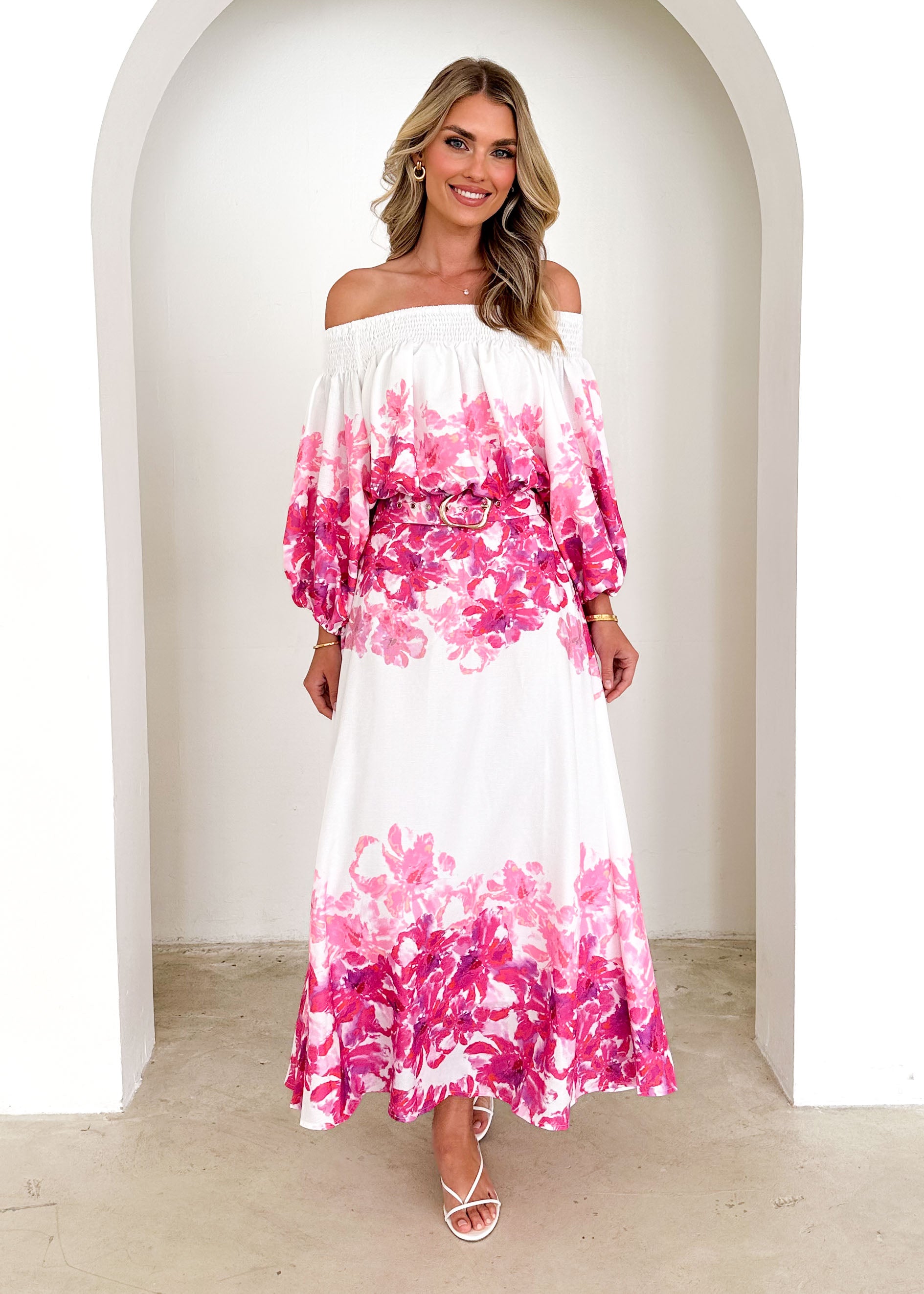 Averie Off Shoulder Top - Pink Floral