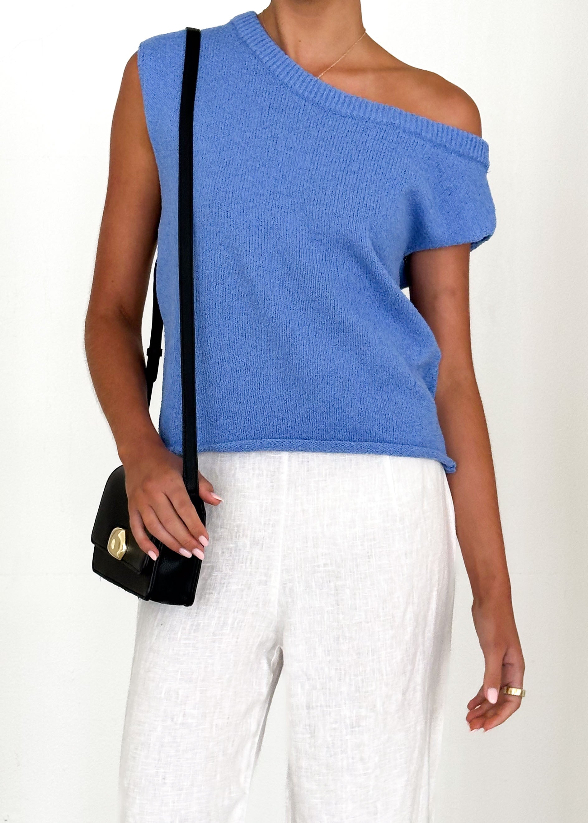 Taissa One Shoulder Knit Top - Blue