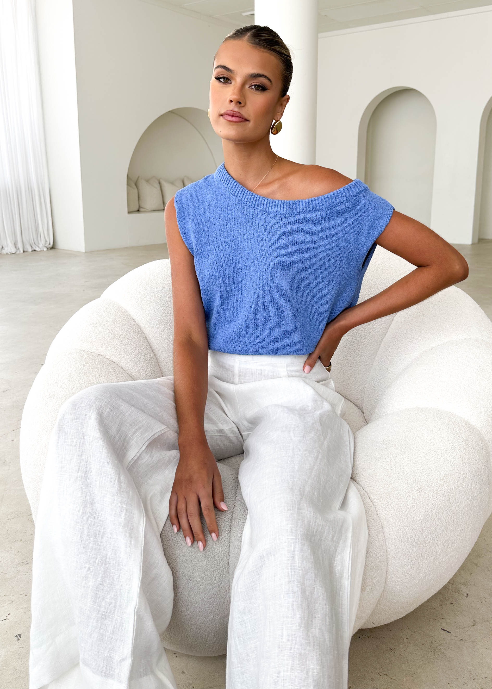 Taissa One Shoulder Knit Top - Blue