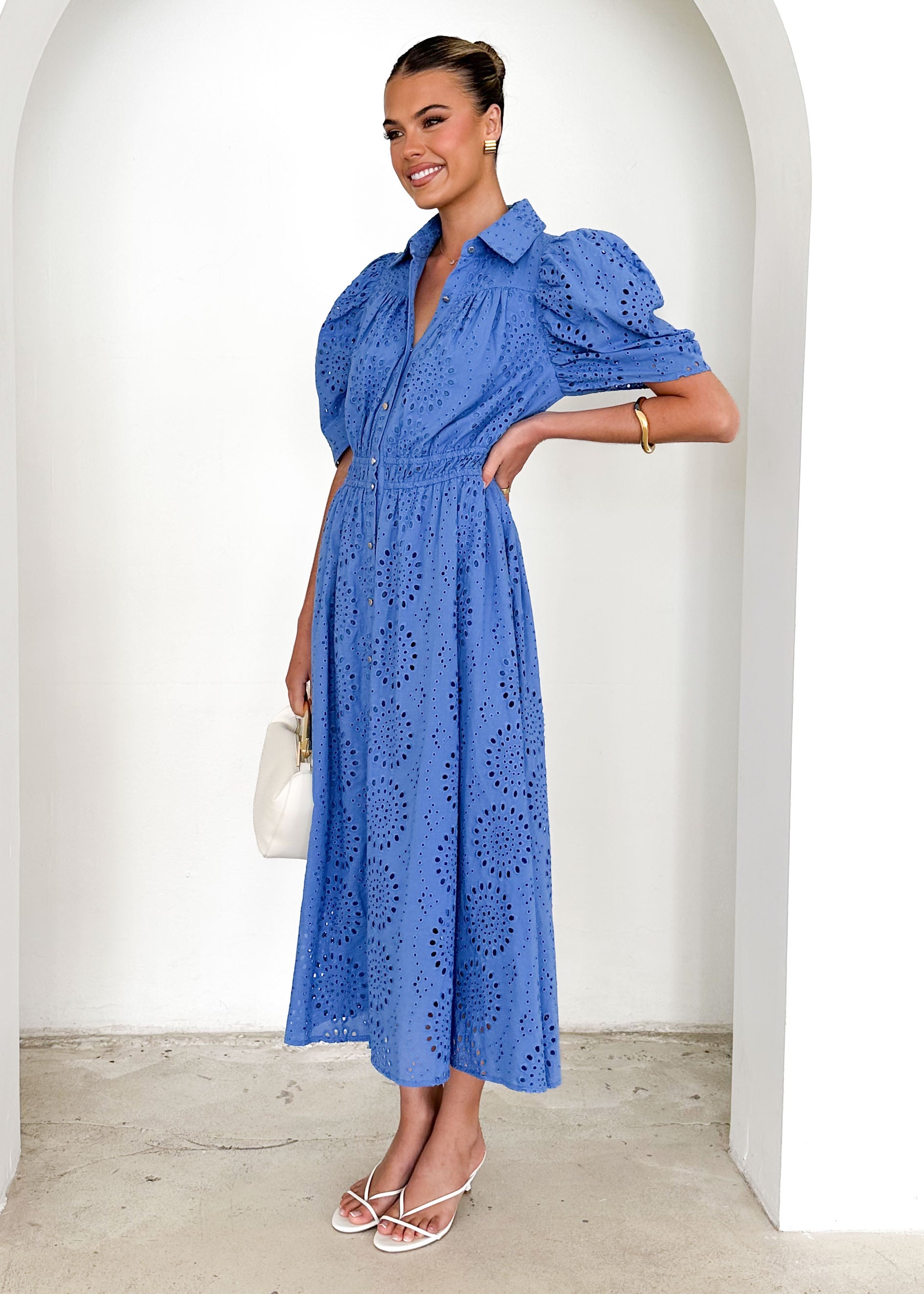 Fiora Midi Dress - Blue Anglaise