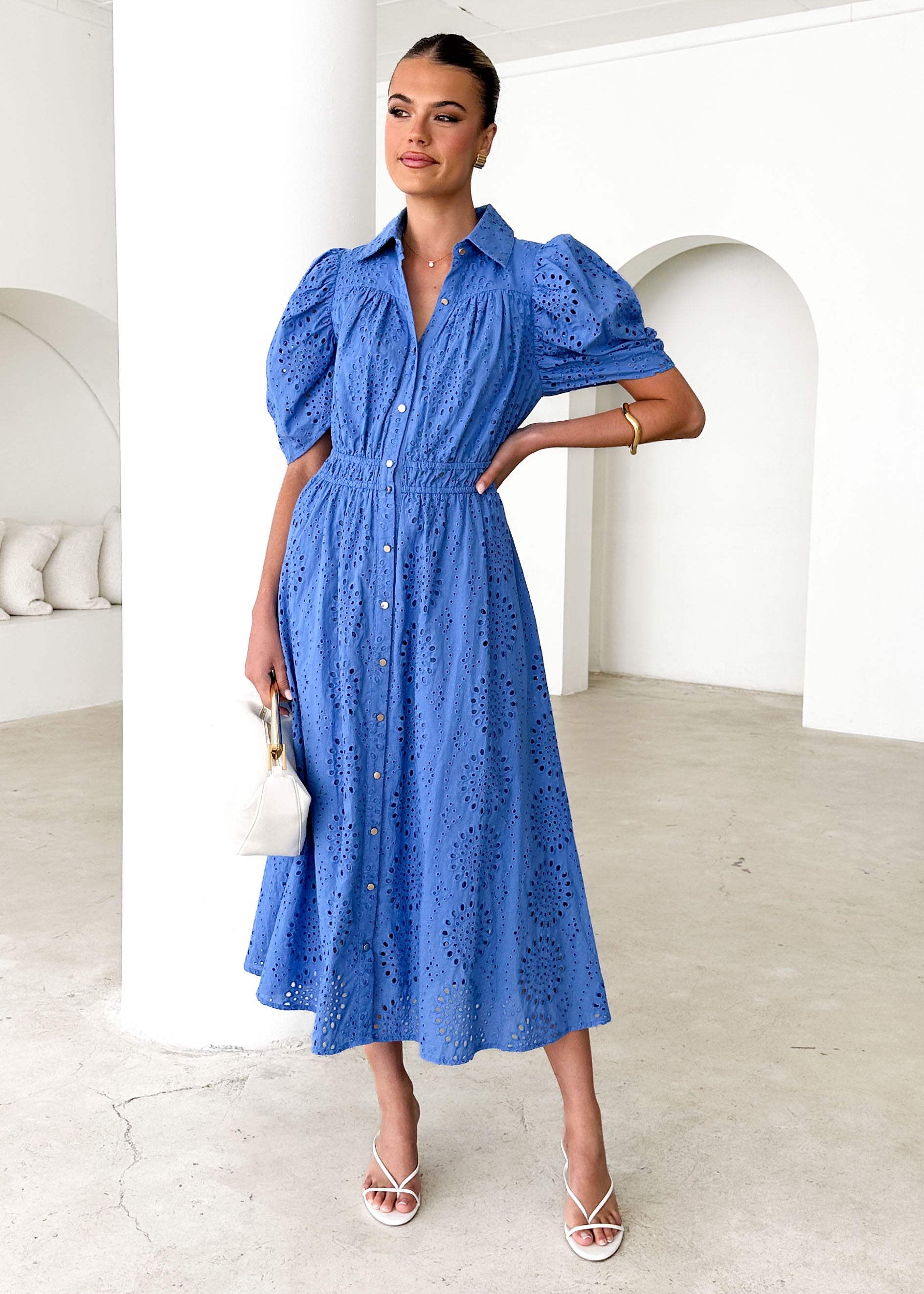 Fiora Midi Dress - Blue Anglaise