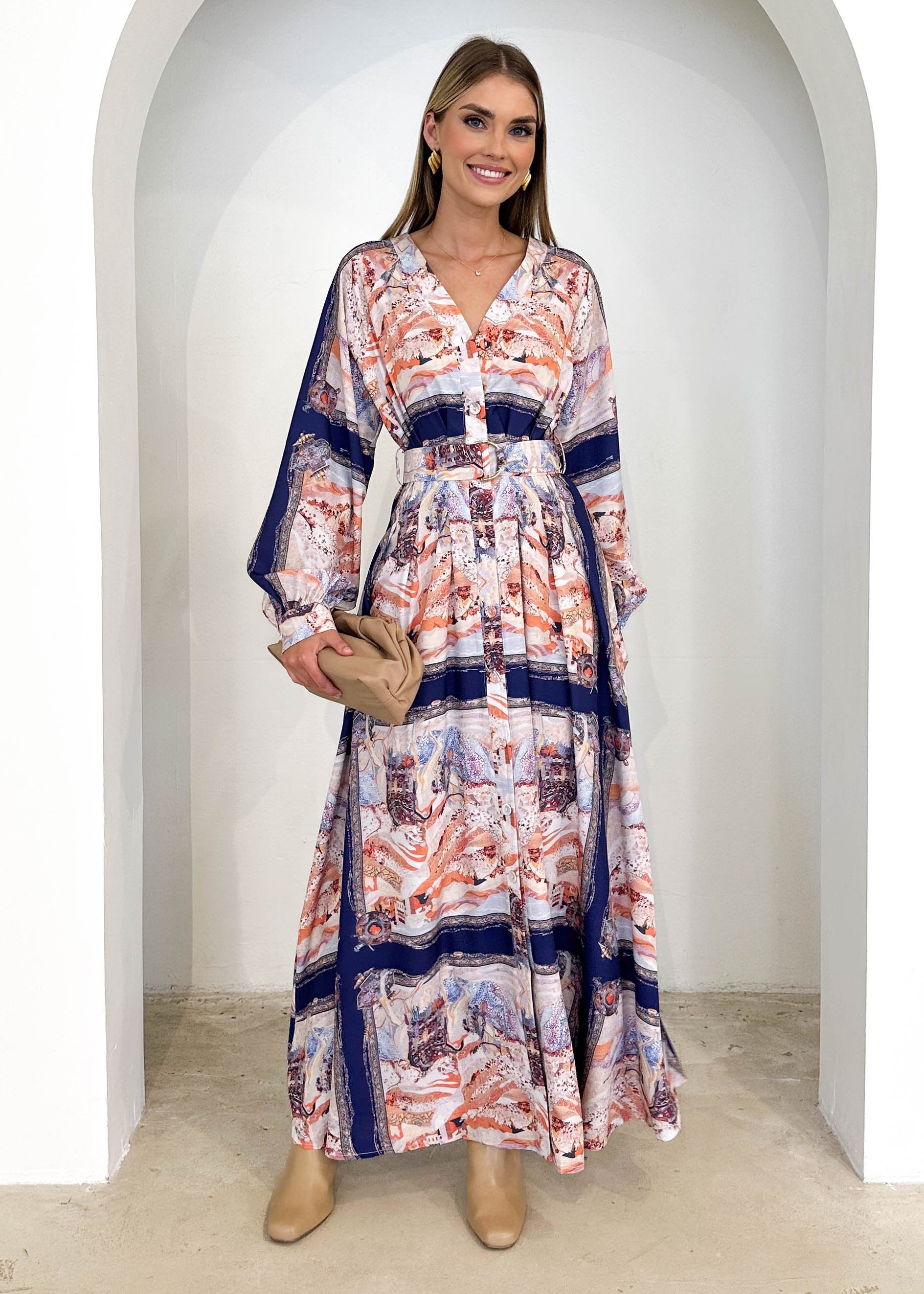 Amalie Maxi Dress - Navy Abstract