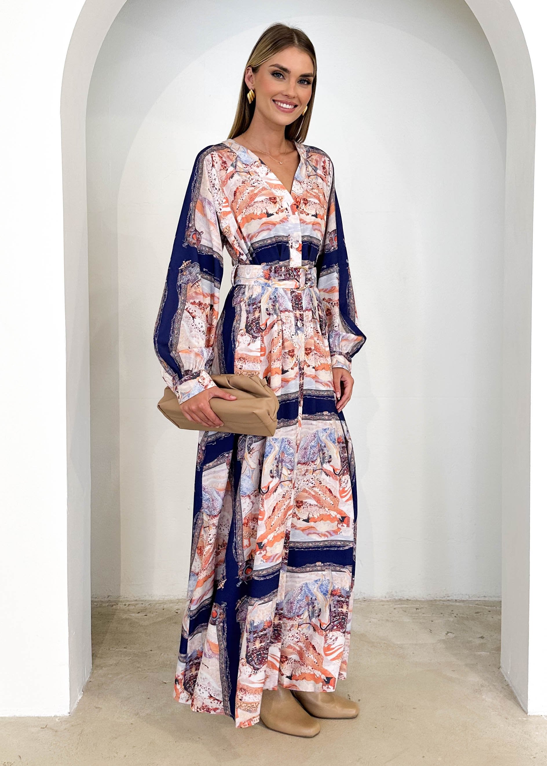 Amalie Maxi Dress - Navy Abstract