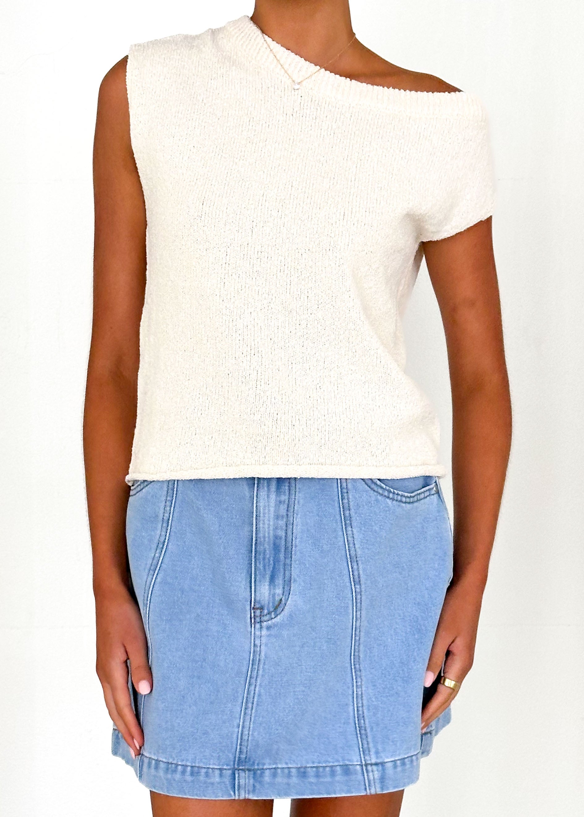 Taissa One Shoulder Knit Top - Cream