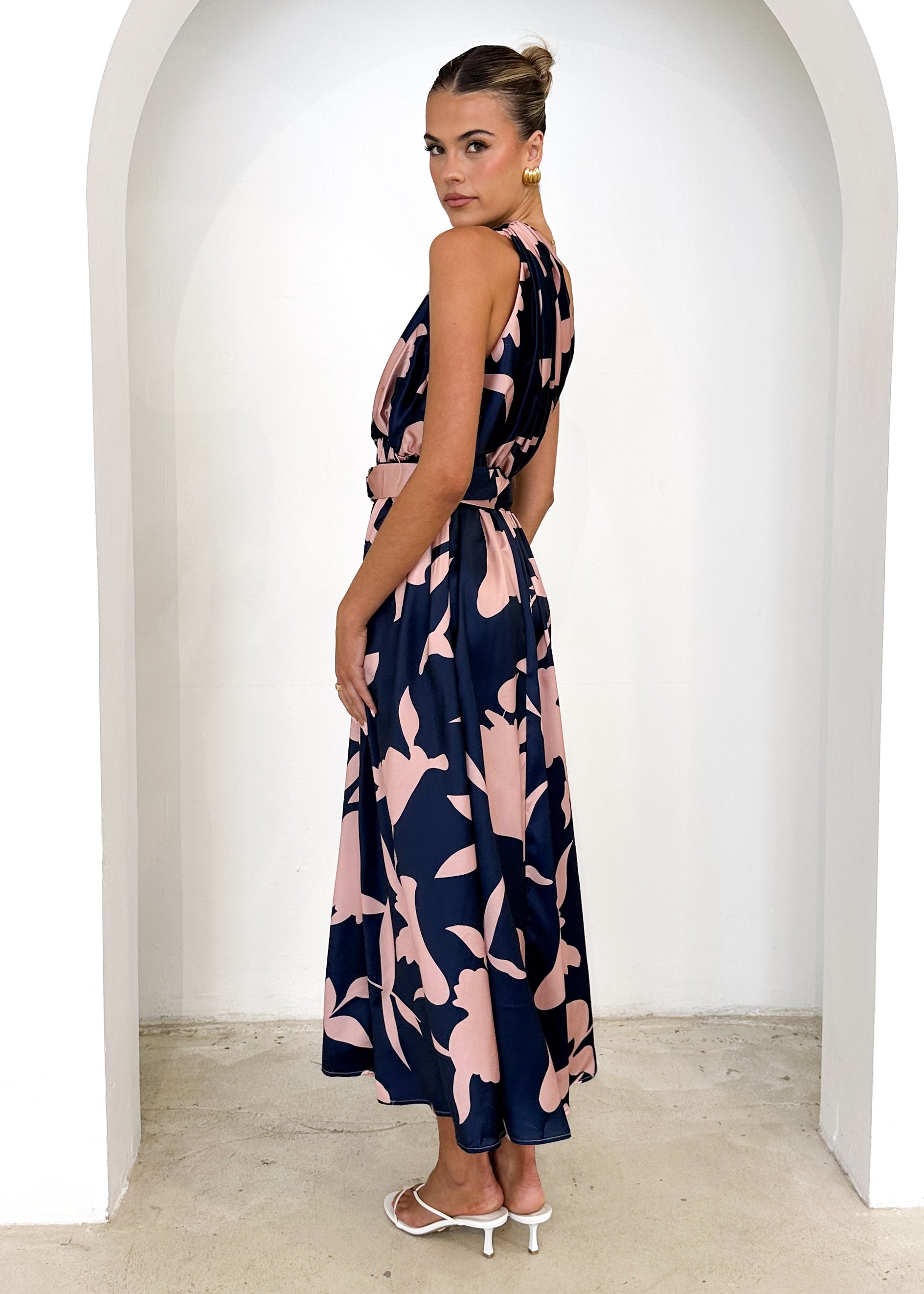 Korah One Shoulder Midi Dress - Midnight Leaf