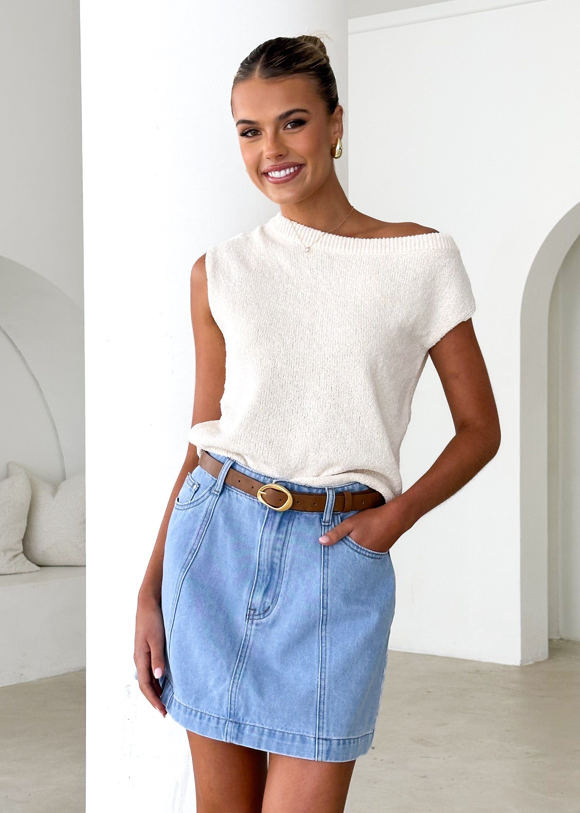 Taissa One Shoulder Knit Top - Cream