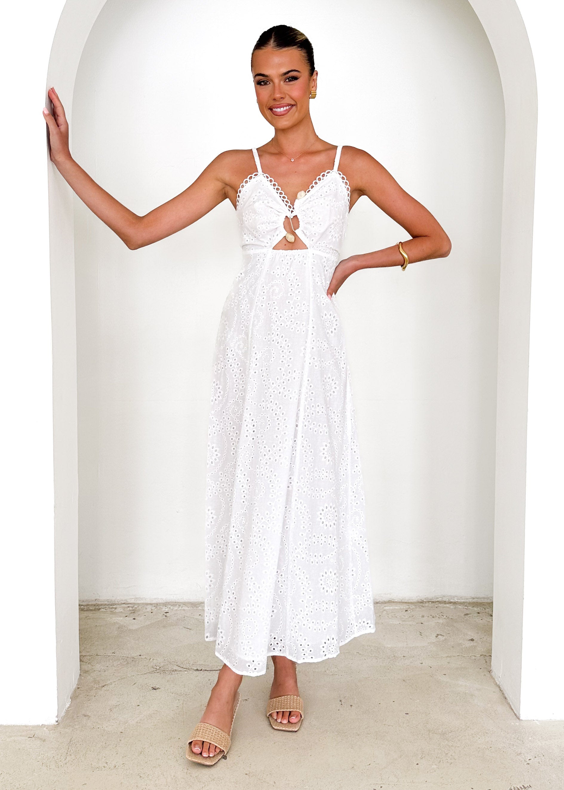 Naviti Midi Dress - White Anglaise