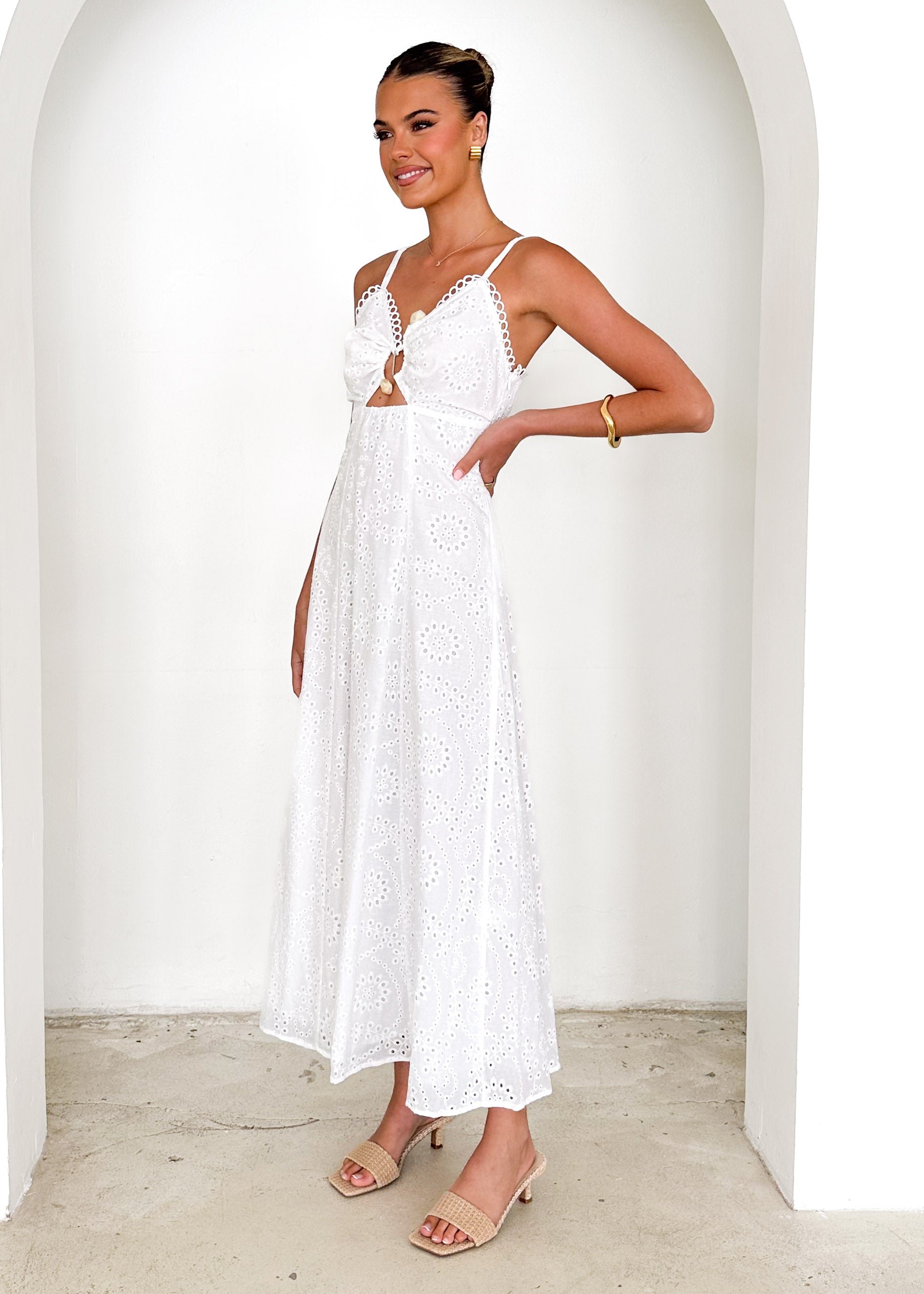 Naviti Midi Dress - White Anglaise