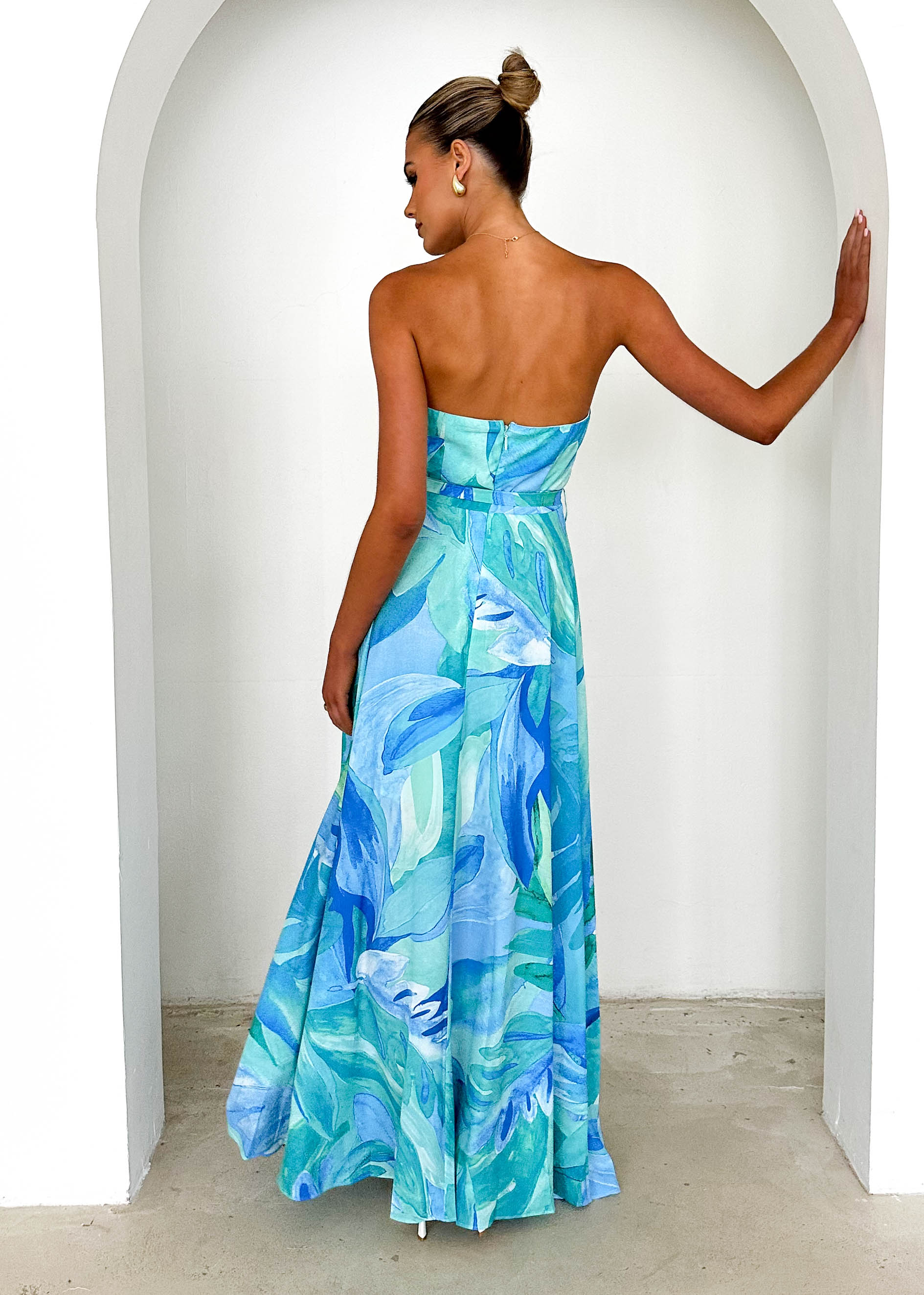 Jorgia Strapless Maxi Dress - Blue Abstract