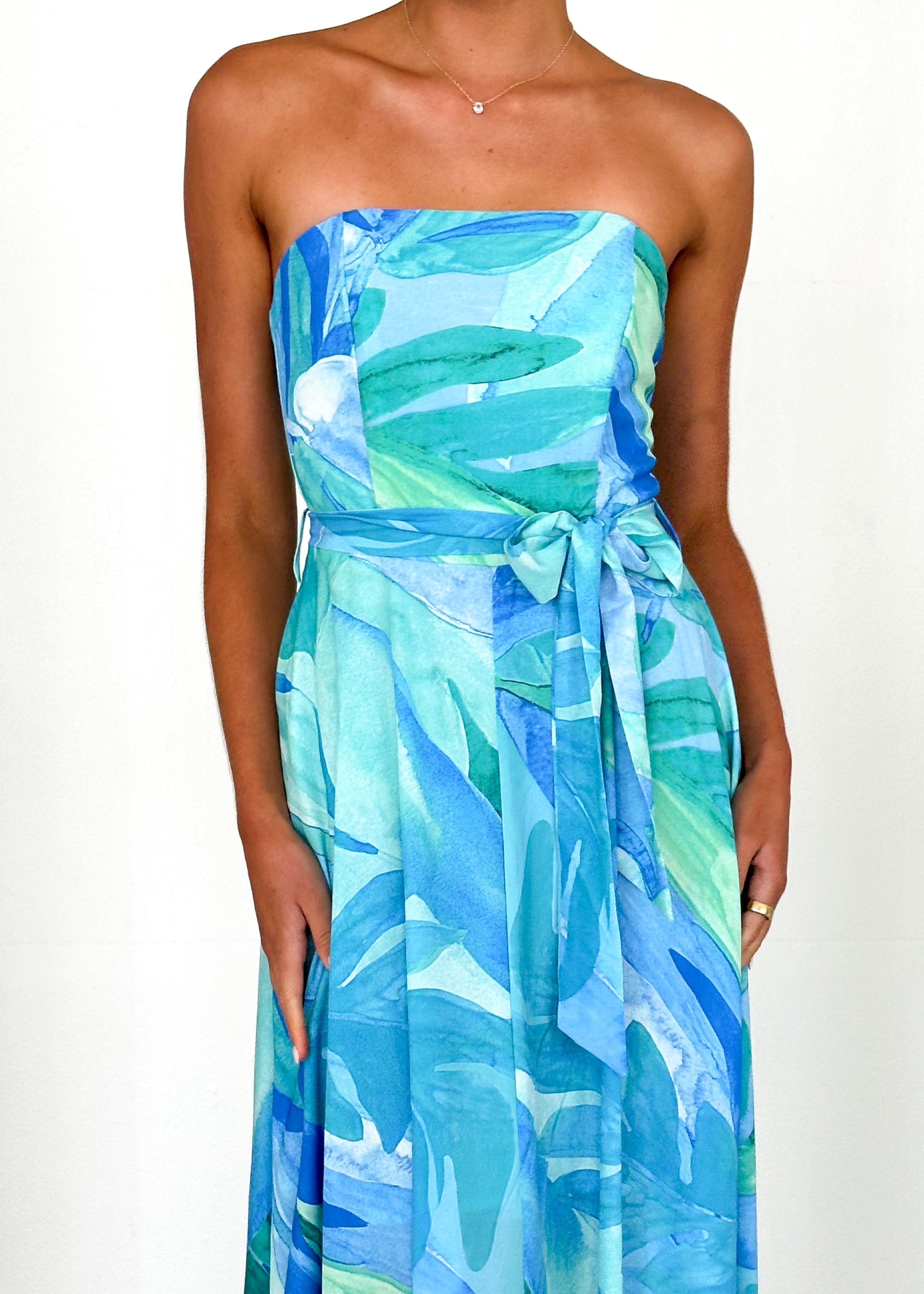 Jorgia Strapless Maxi Dress - Blue Abstract