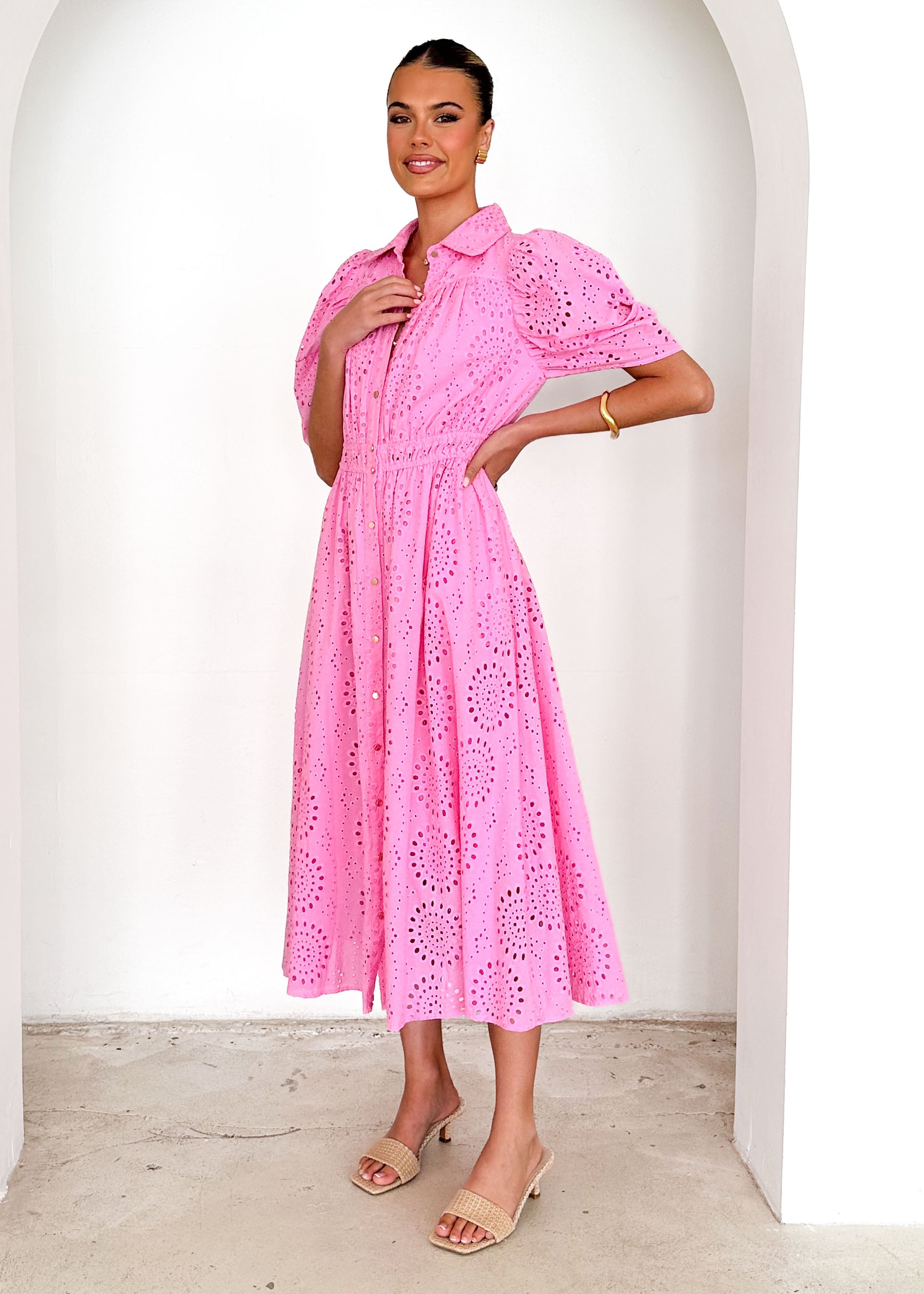 Fiora Midi Dress - Pink Anglaise