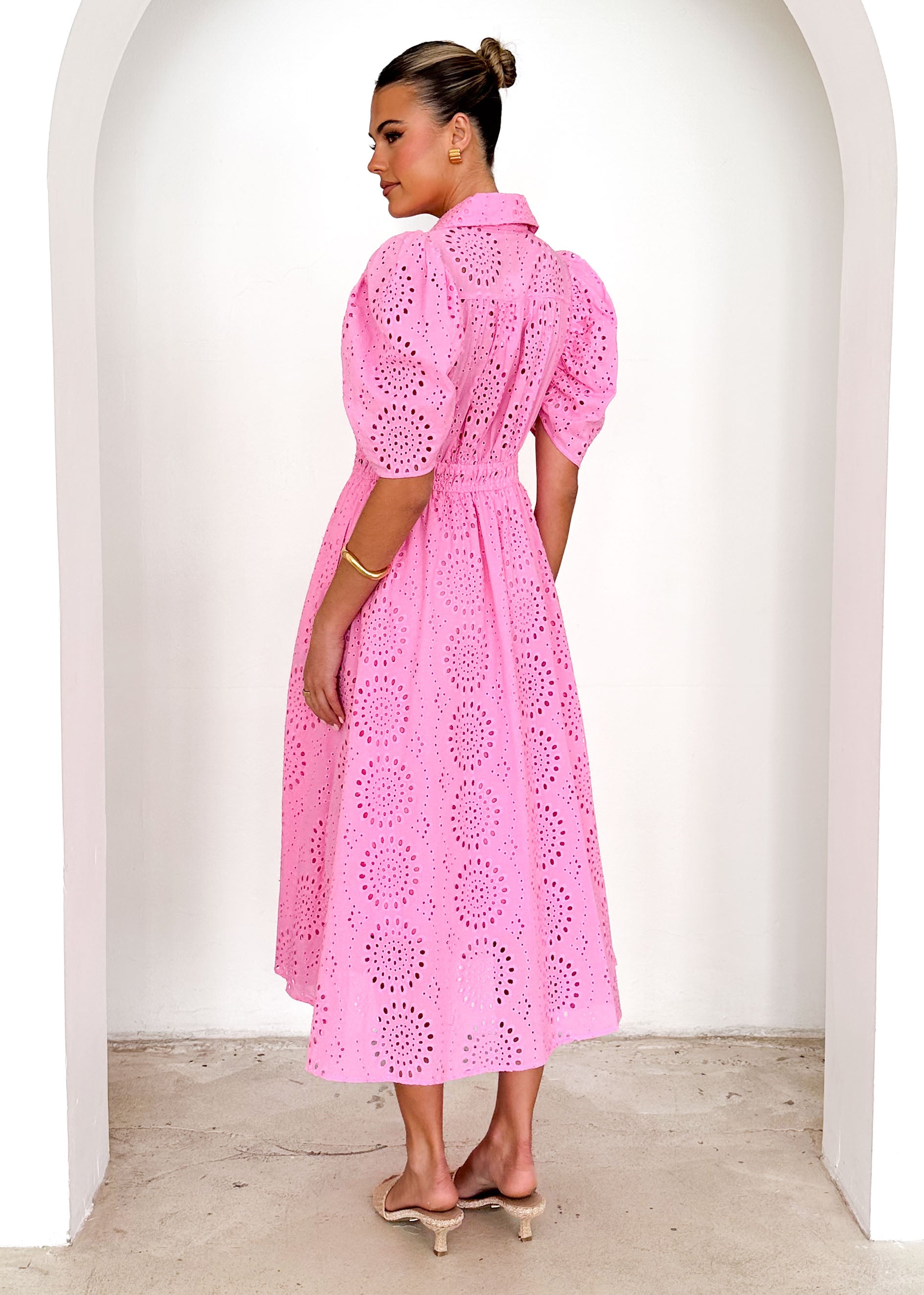 Fiora Midi Dress - Pink Anglaise