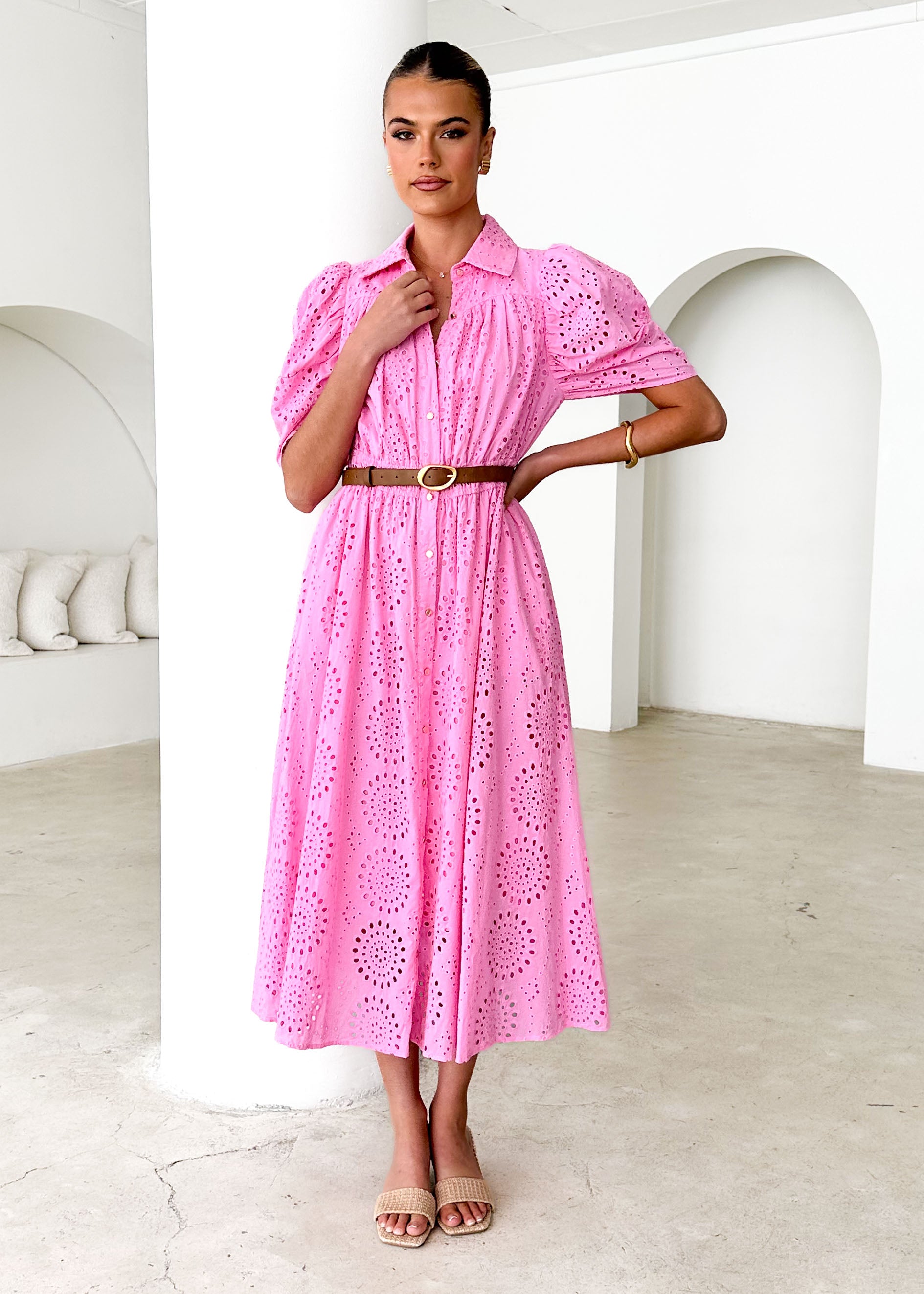 Fiora Midi Dress - Pink Anglaise