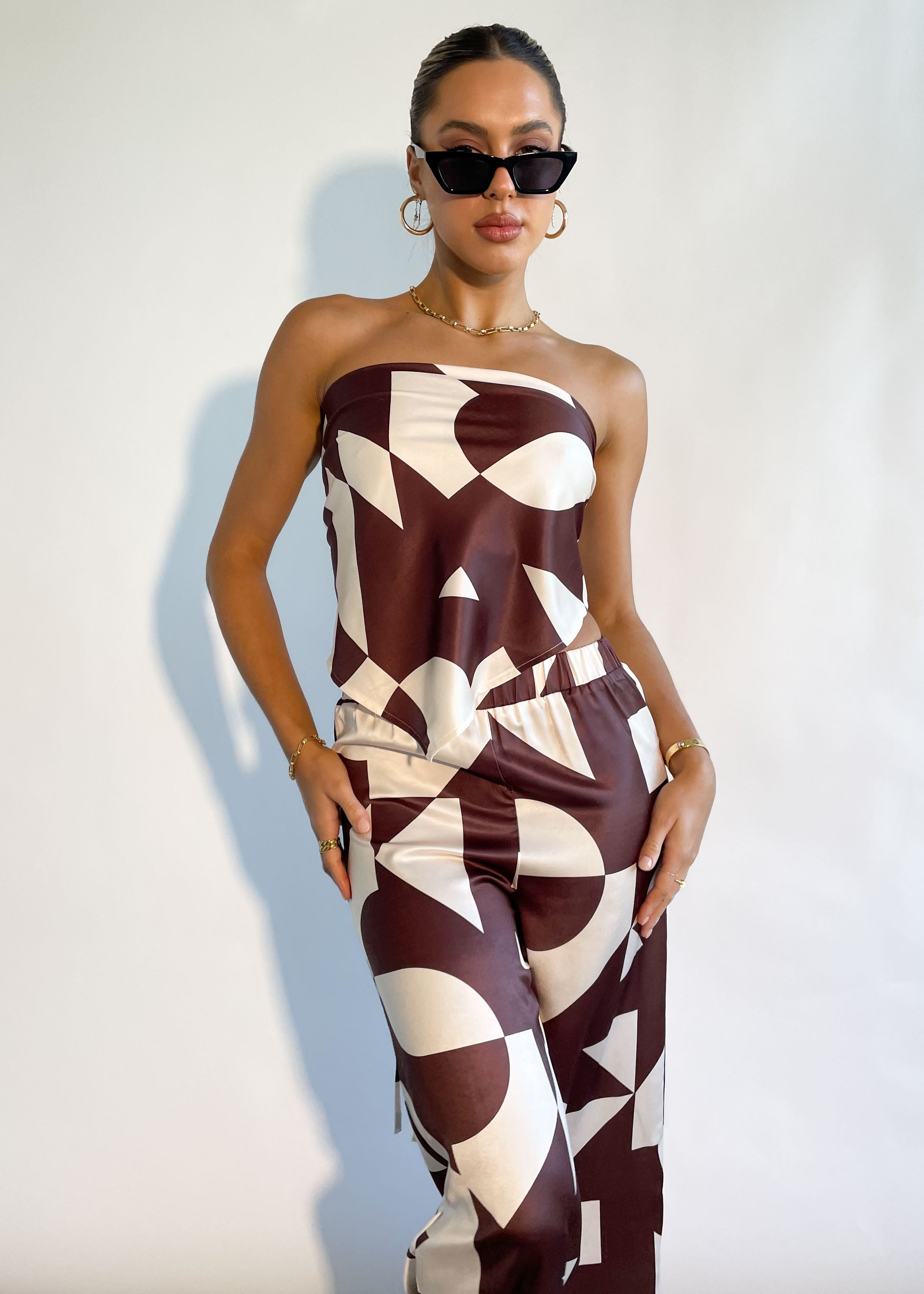 Hendon Strapless Top - Chocolate Geo