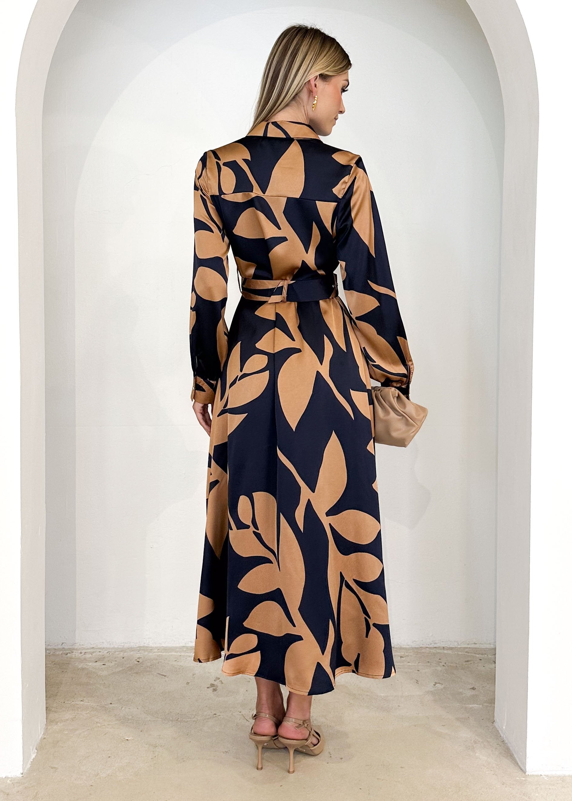 Awler Midi Dress - Bronze Leaf