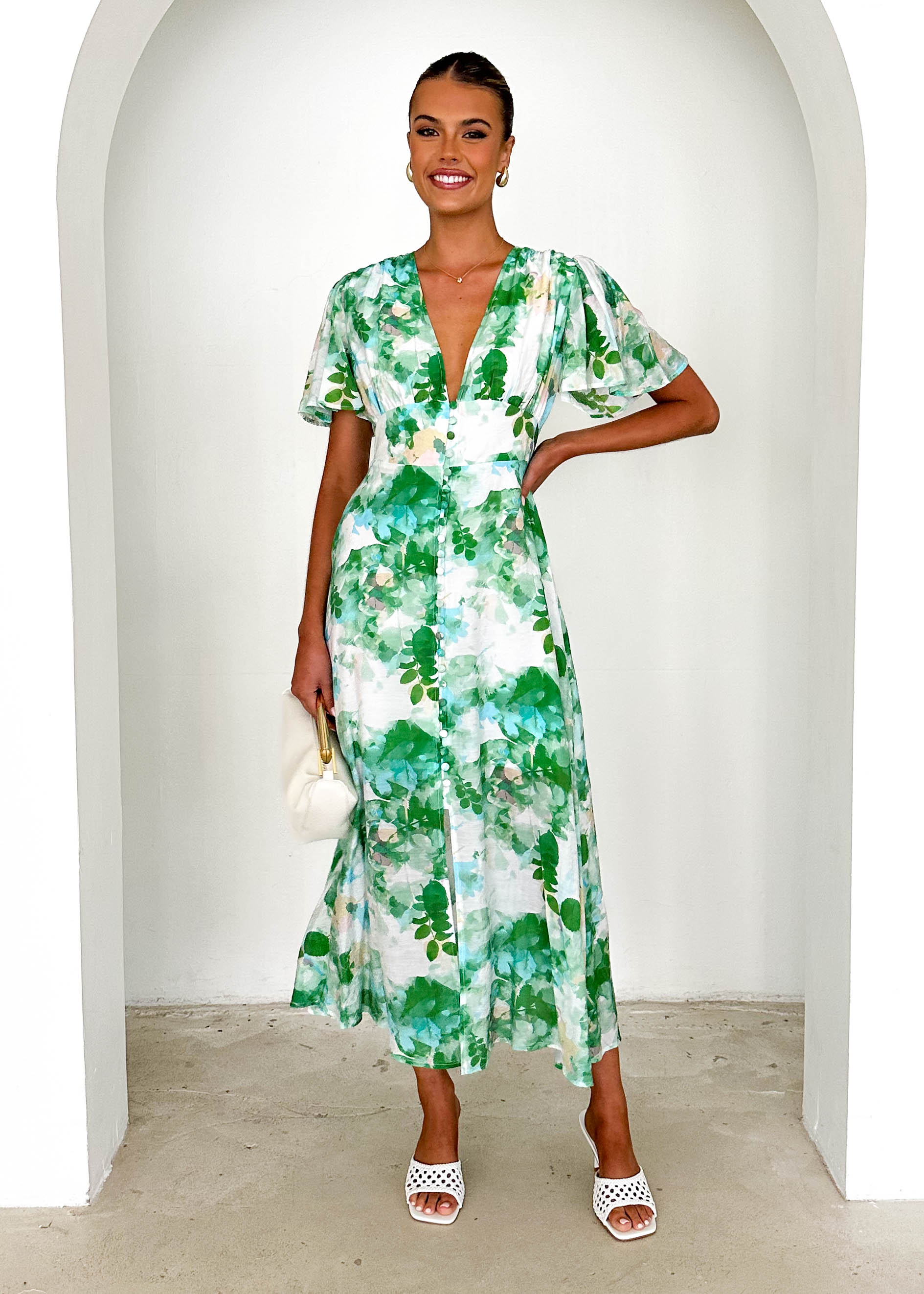 Zazu Maxi Dress - Green Abstract