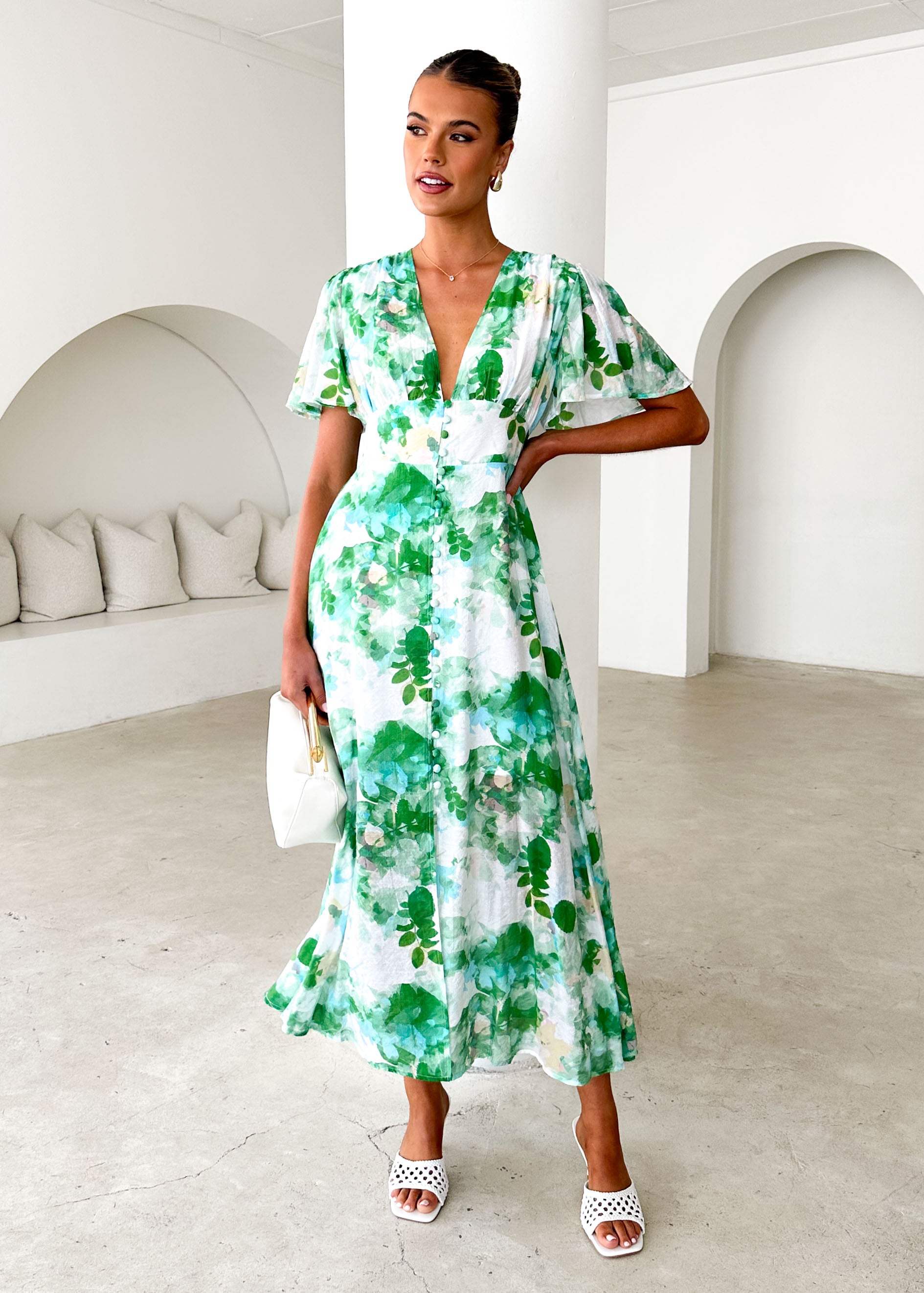 Zazu Maxi Dress - Green Abstract