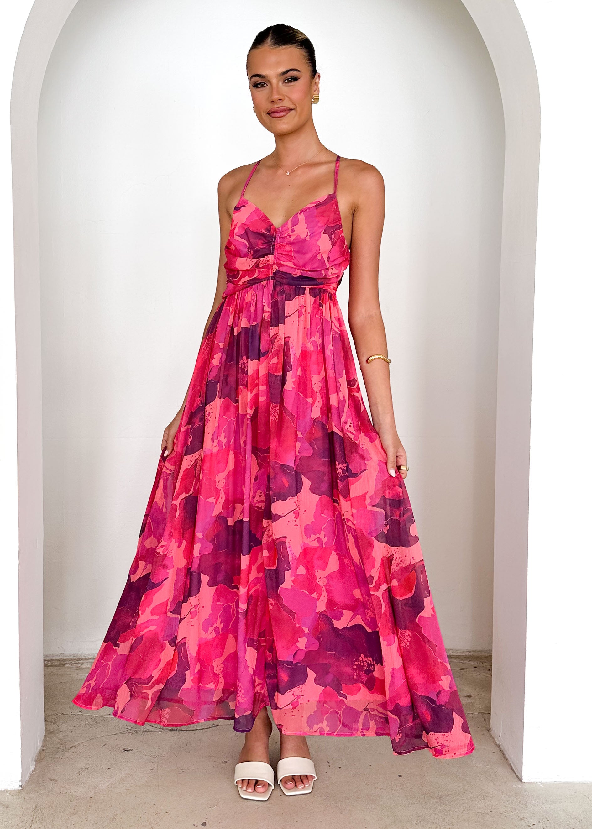 Tahitian Midi Dress - Magenta Rush