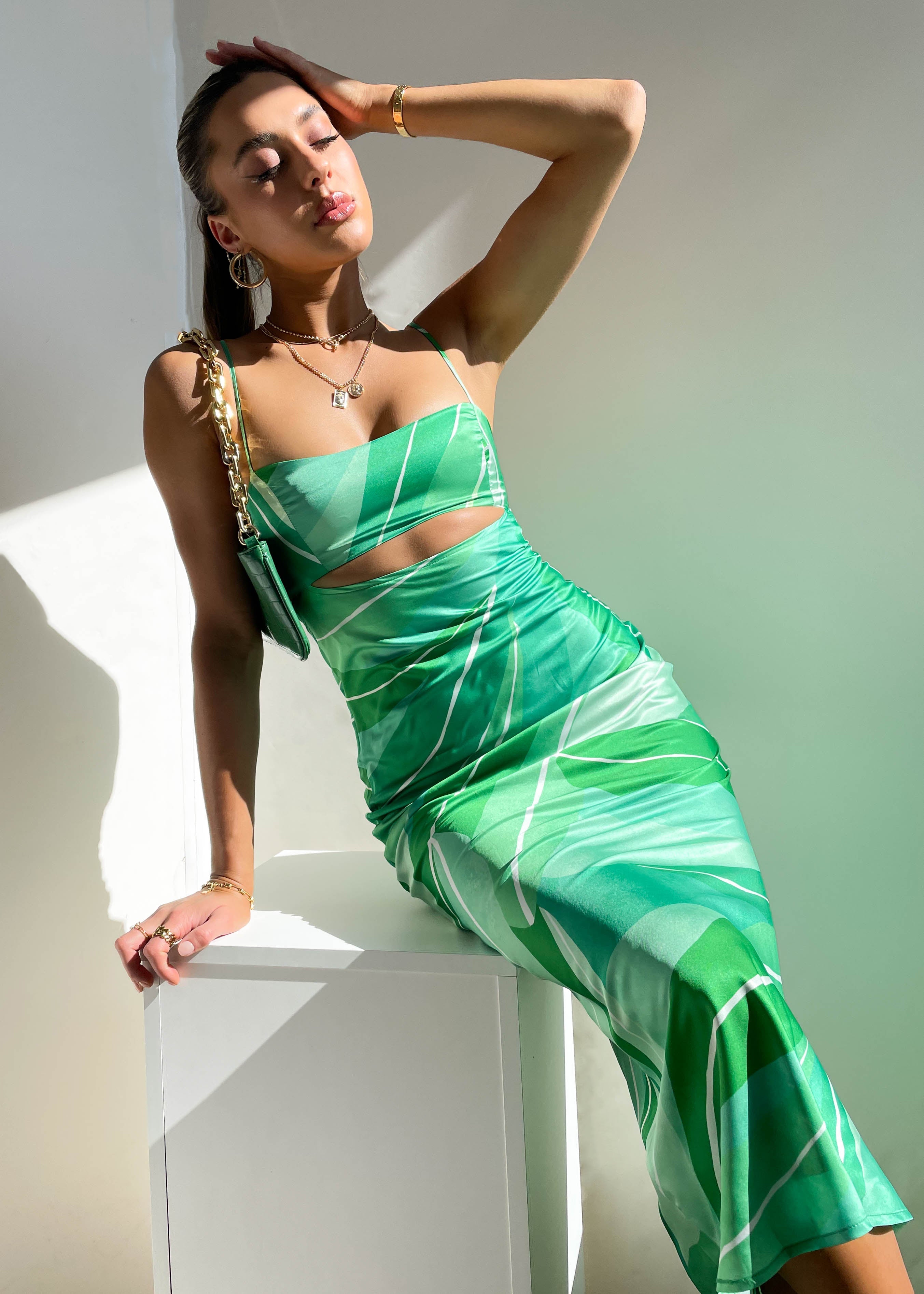 Rowena Midi Dress - Green Leaf